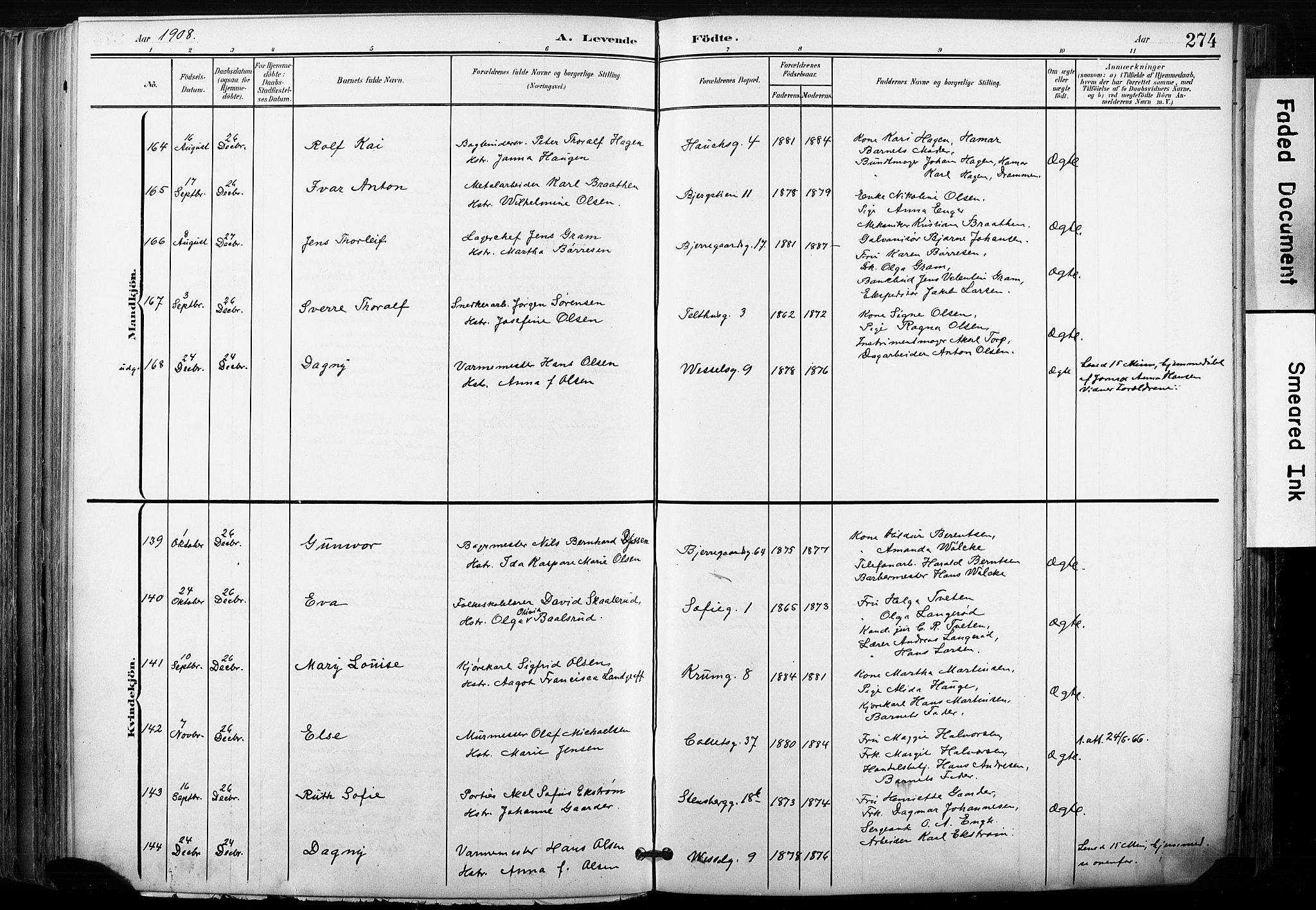 Gamle Aker prestekontor Kirkebøker, SAO/A-10617a/F/L0013: Parish register (official) no. 13, 1901-1908, p. 274