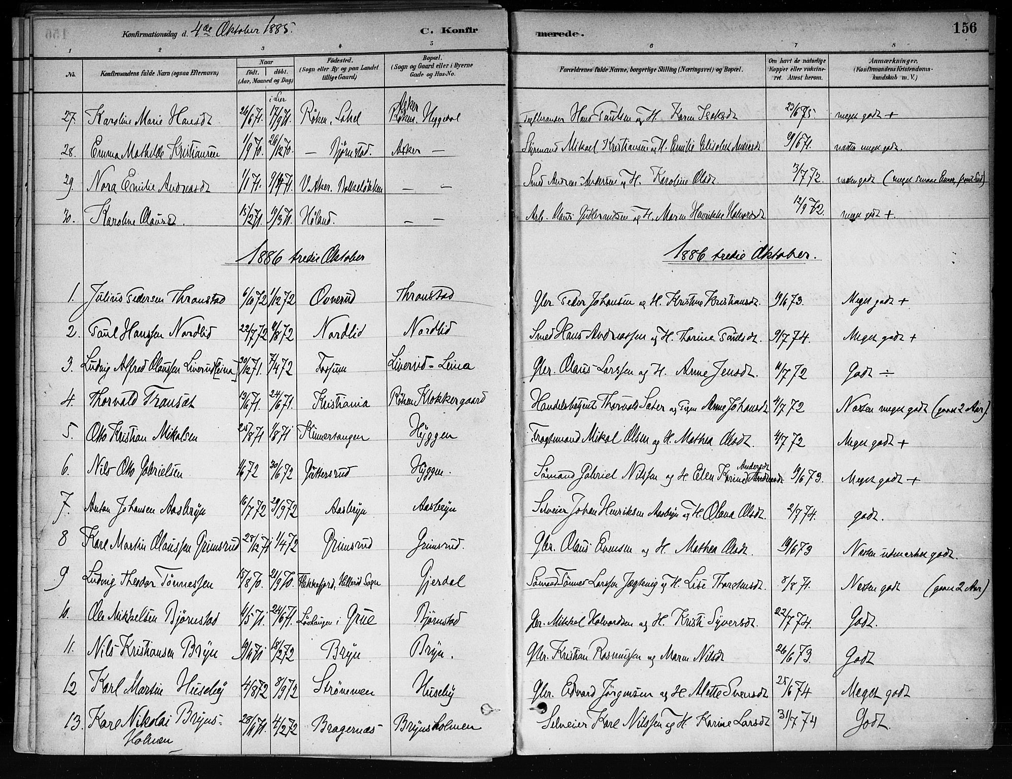 Røyken kirkebøker, SAKO/A-241/F/Fa/L0008: Parish register (official) no. 8, 1880-1897, p. 156