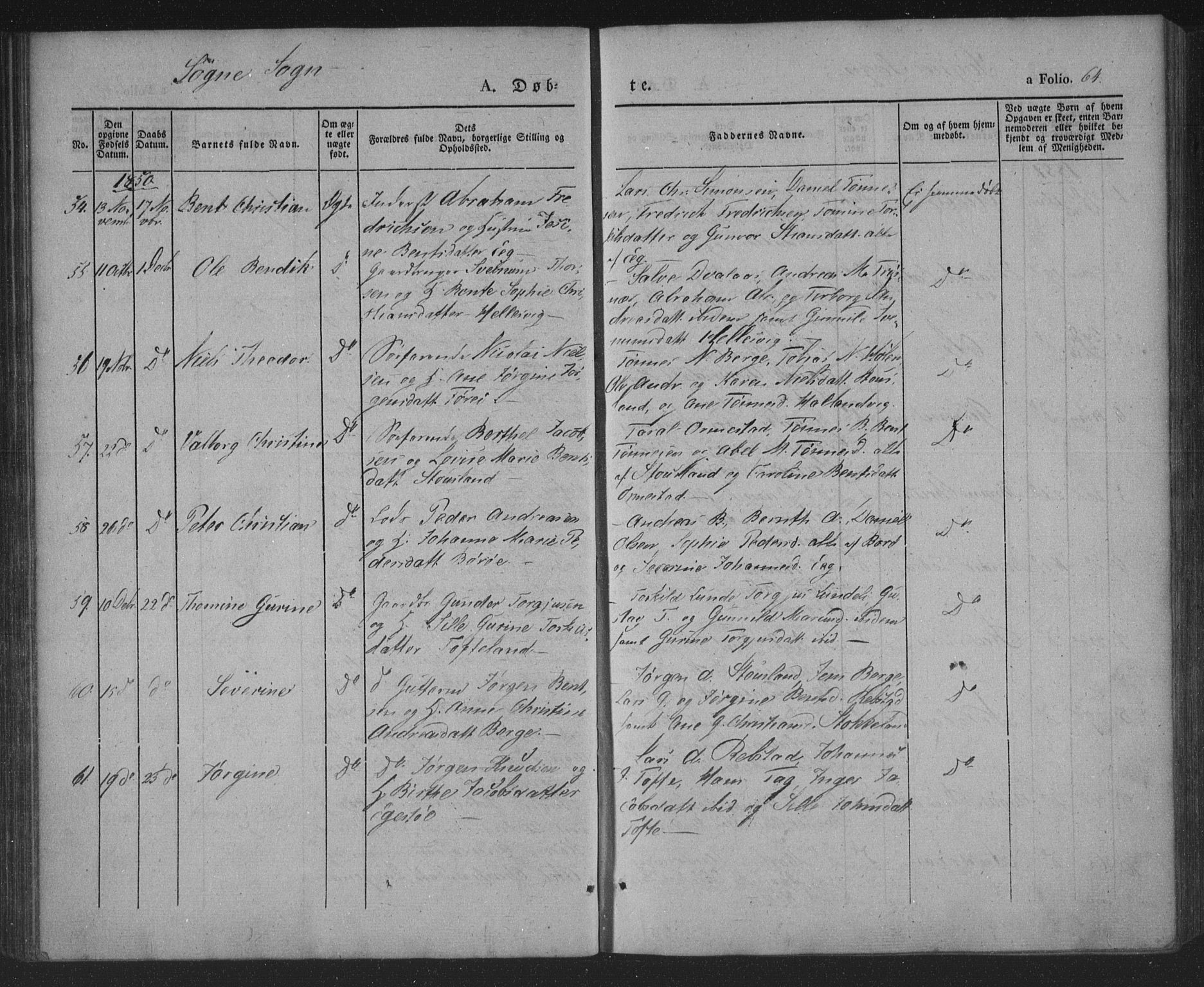 Søgne sokneprestkontor, AV/SAK-1111-0037/F/Fa/Fab/L0009: Parish register (official) no. A 9, 1838-1853, p. 64