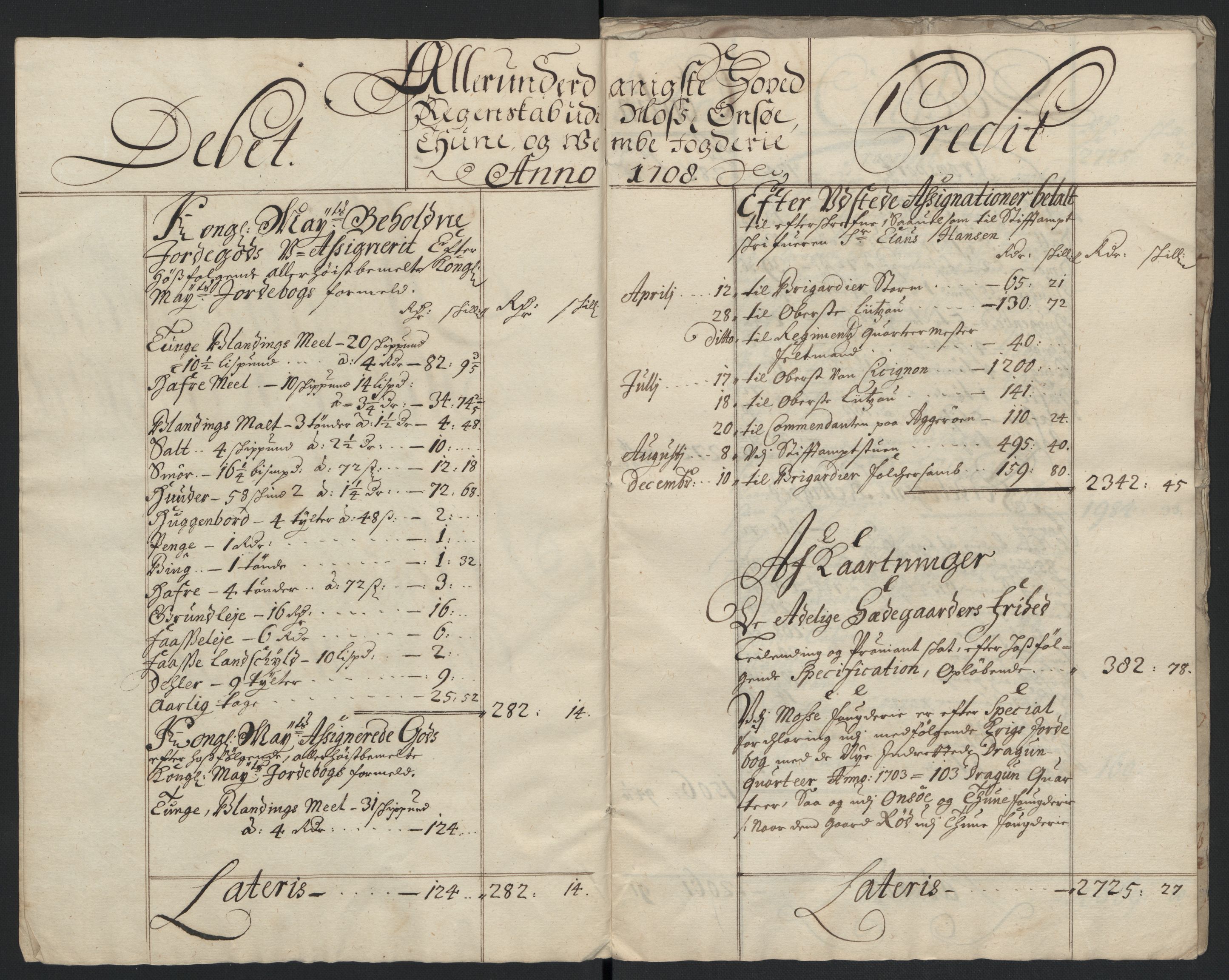 Rentekammeret inntil 1814, Reviderte regnskaper, Fogderegnskap, AV/RA-EA-4092/R04/L0134: Fogderegnskap Moss, Onsøy, Tune, Veme og Åbygge, 1707-1708, p. 244