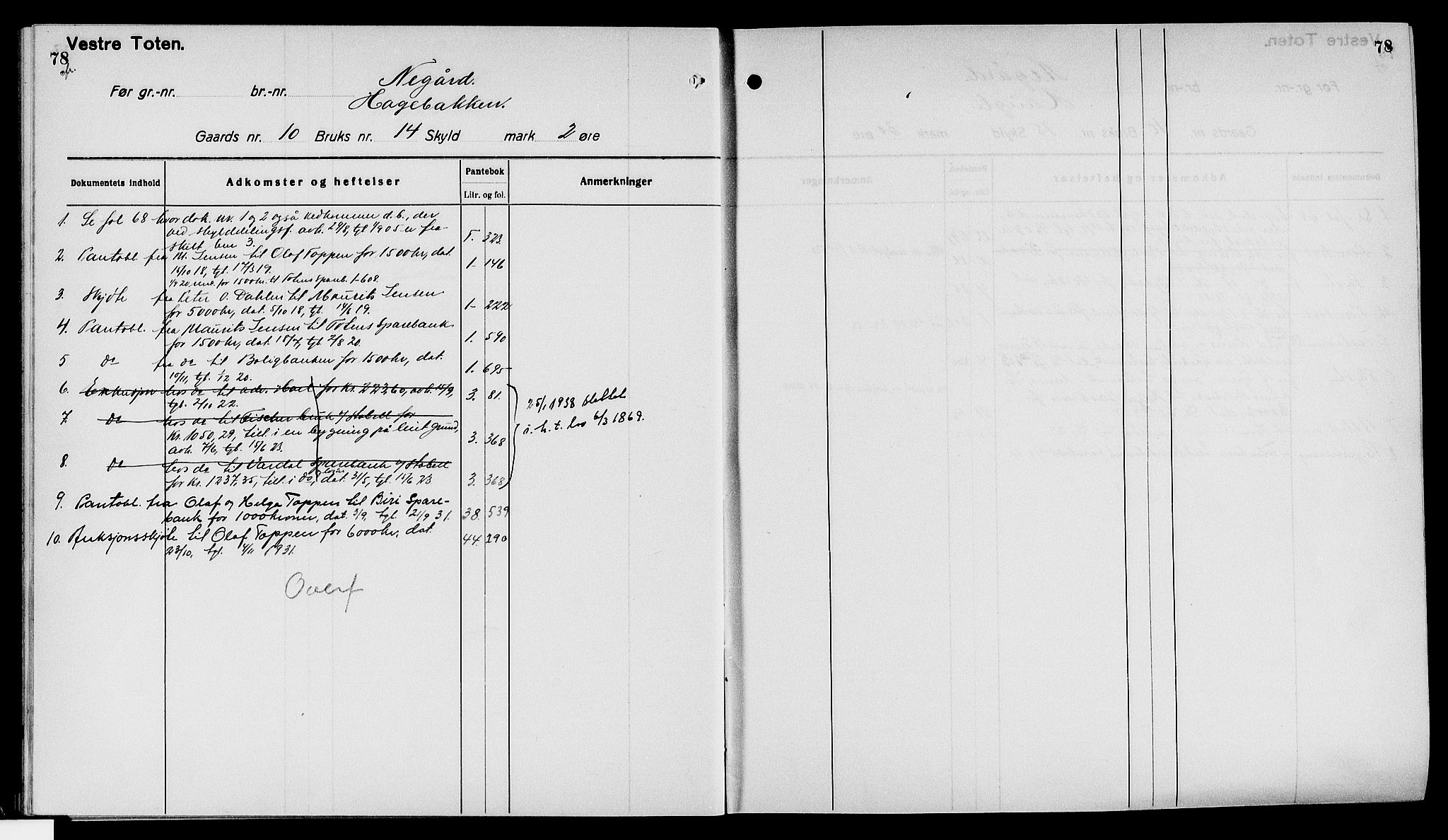 Toten tingrett, AV/SAH-TING-006/H/Ha/Haa/L0040: Mortgage register no. 40, 1925, p. 78