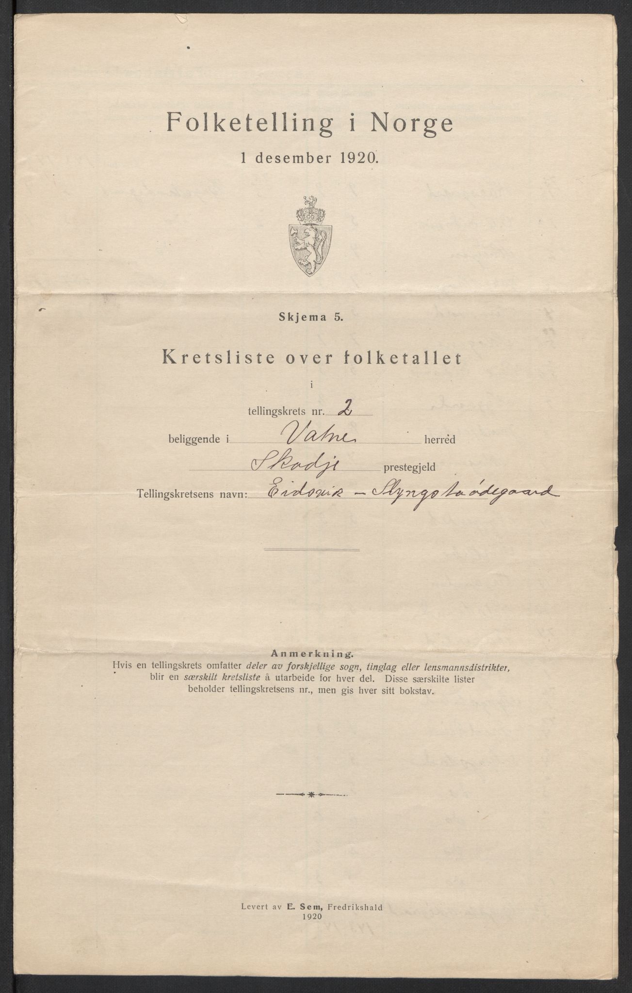 SAT, 1920 census for Vatne, 1920, p. 9