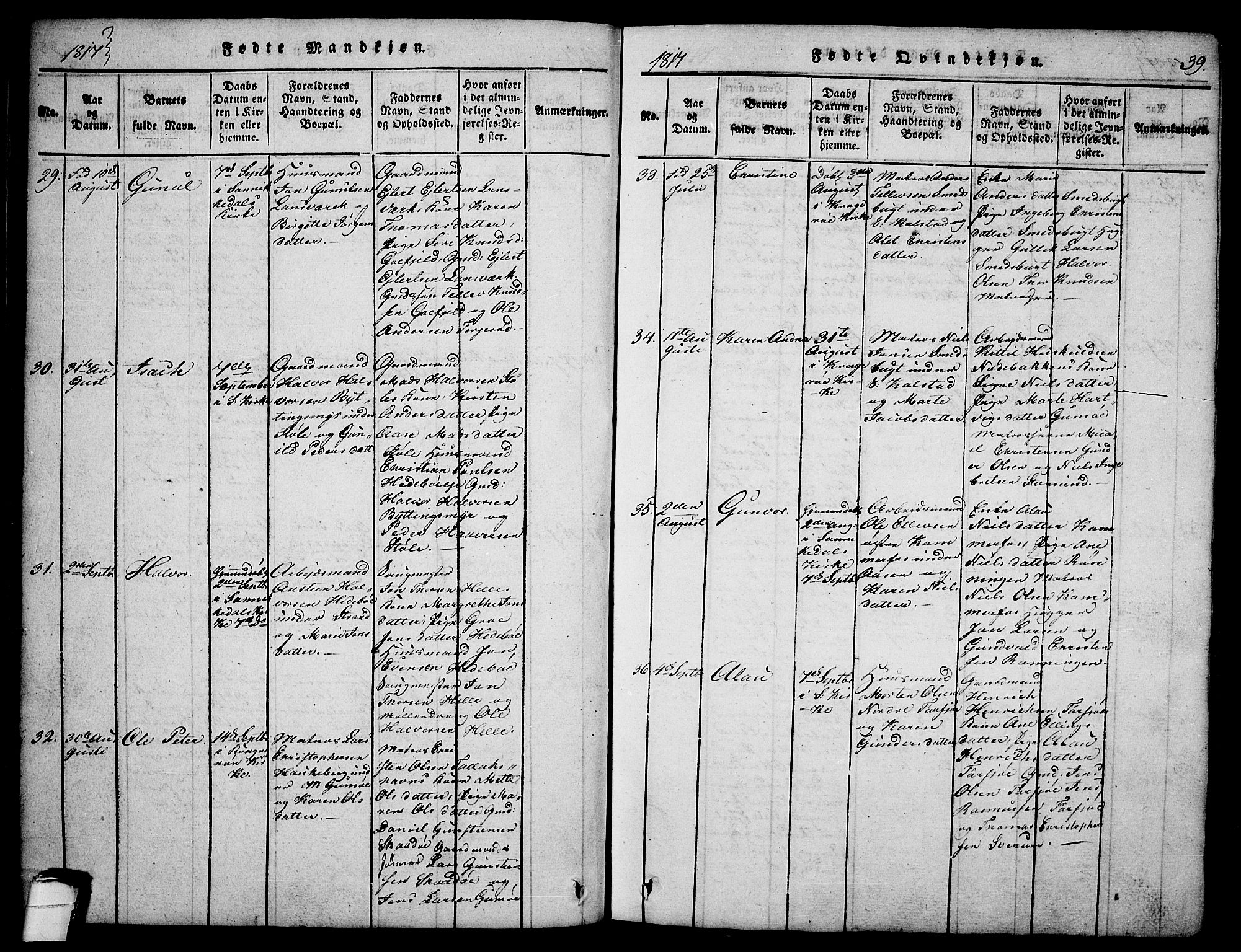 Sannidal kirkebøker, AV/SAKO-A-296/F/Fa/L0004: Parish register (official) no. 4, 1814-1829, p. 39