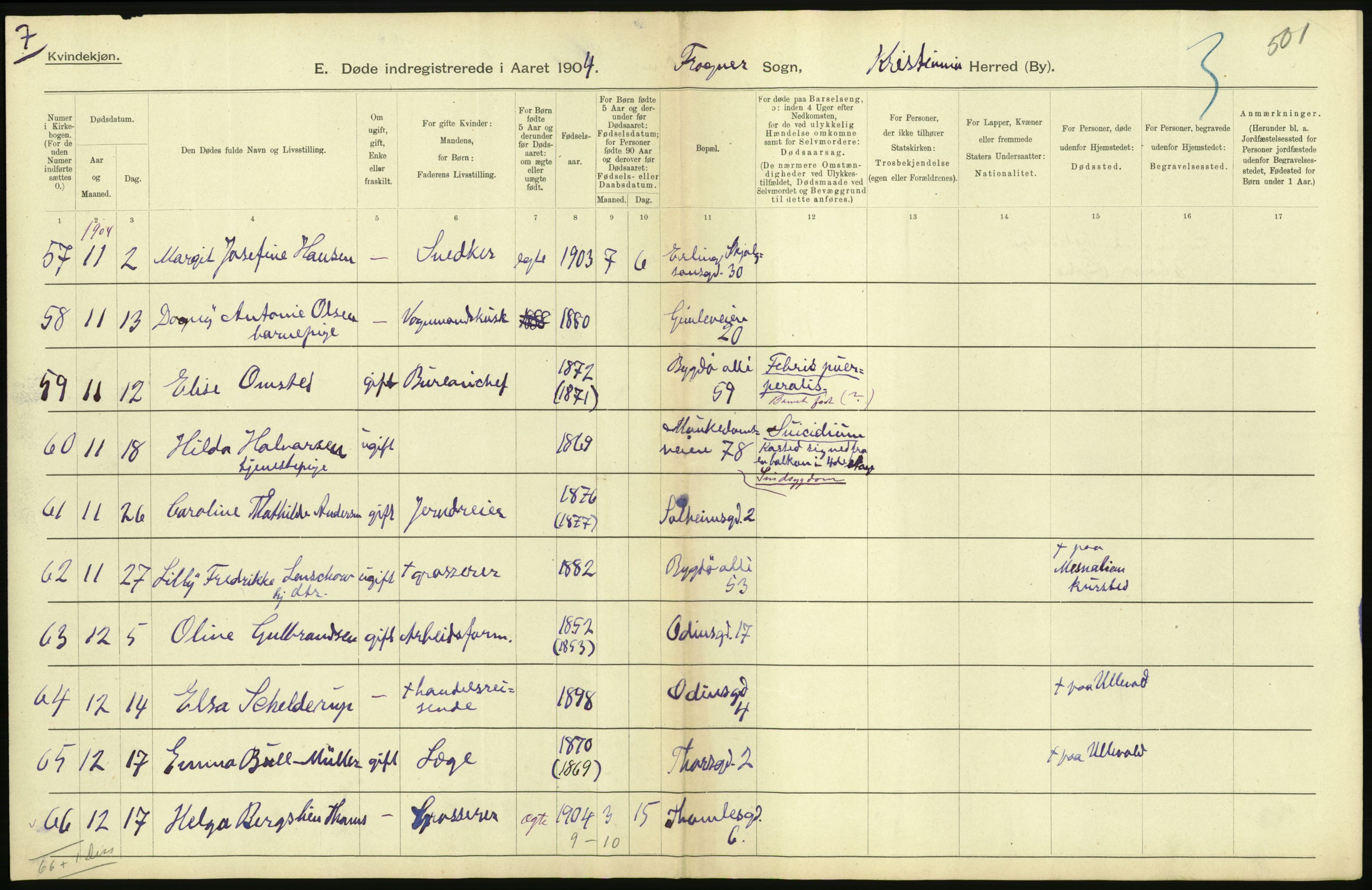 Statistisk sentralbyrå, Sosiodemografiske emner, Befolkning, AV/RA-S-2228/D/Df/Dfa/Dfab/L0004: Kristiania: Gifte, døde, 1904, p. 267