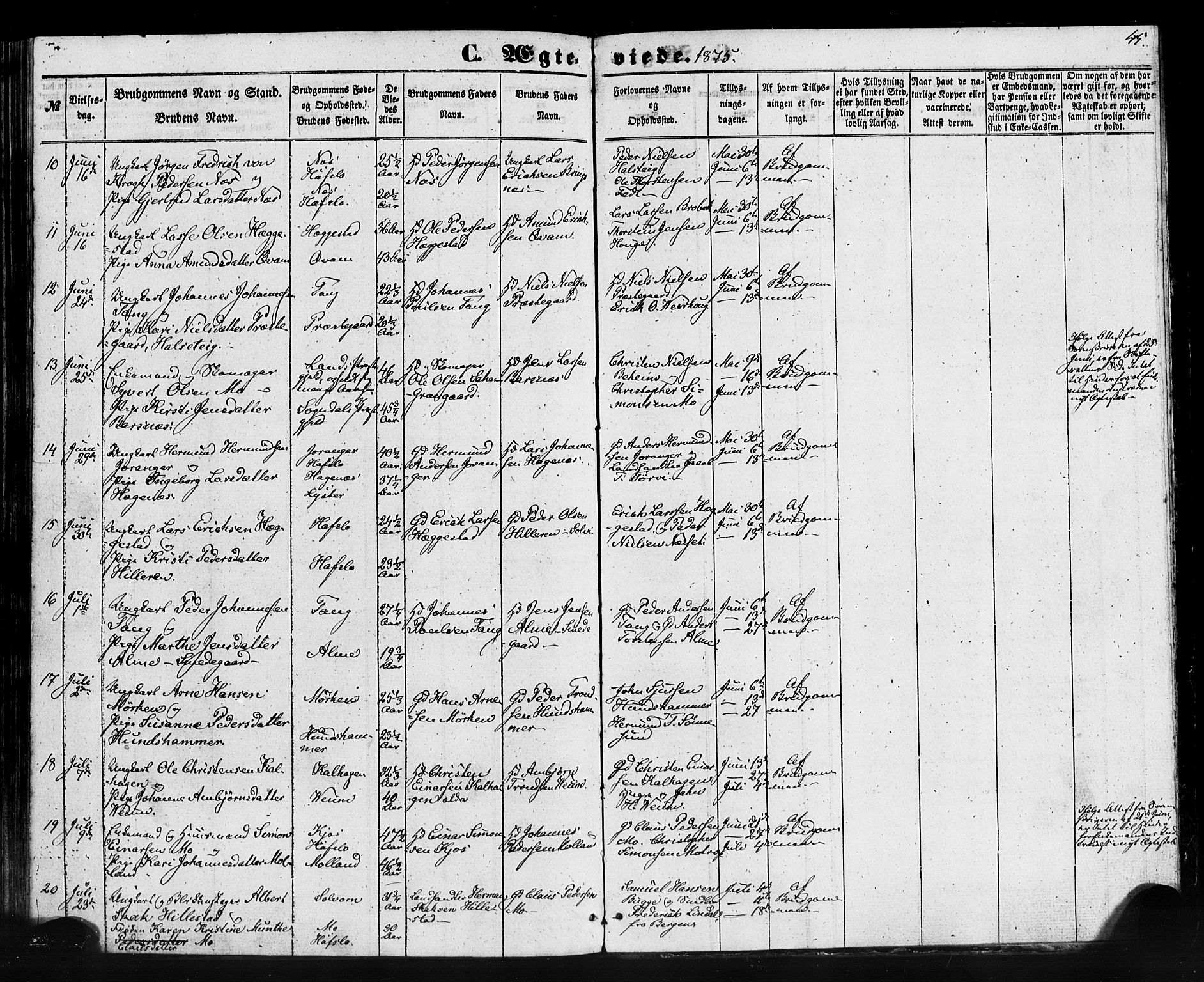 Hafslo sokneprestembete, AV/SAB-A-80301/H/Haa/Haaa/L0013: Parish register (official) no. A 13, 1854-1879, p. 45