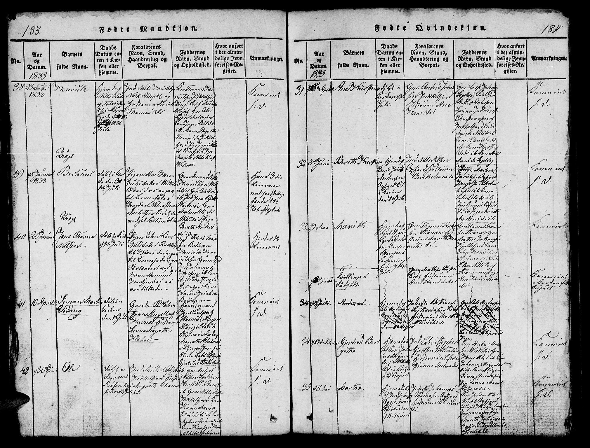 Skjervøy sokneprestkontor, AV/SATØ-S-1300/H/Ha/Hab/L0001klokker: Parish register (copy) no. 1, 1825-1838, p. 183-184