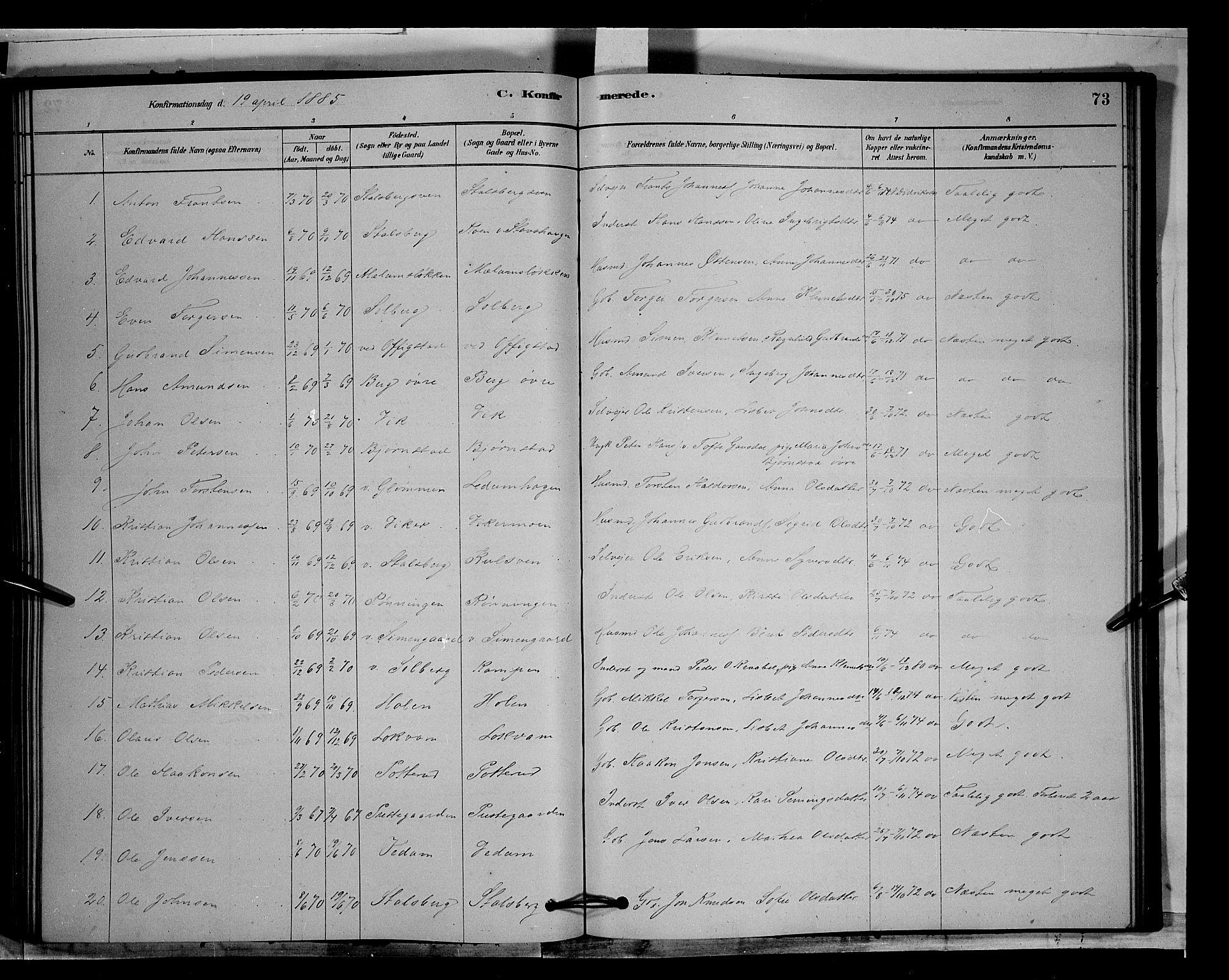 Øyer prestekontor, SAH/PREST-084/H/Ha/Hab/L0003: Parish register (copy) no. 3, 1878-1893, p. 73