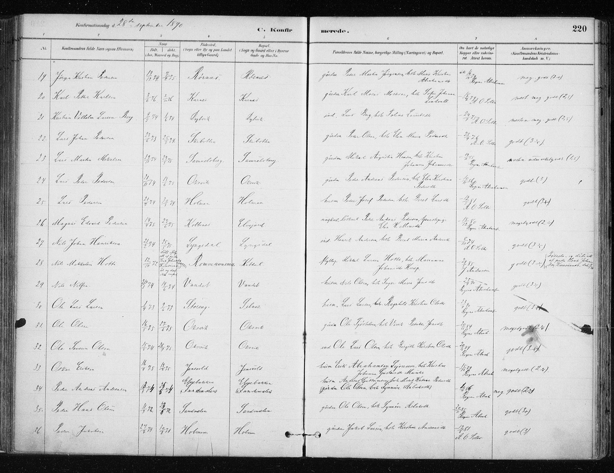 Lyngen sokneprestembete, AV/SATØ-S-1289/H/He/Hea/L0007kirke: Parish register (official) no. 7, 1879-1890, p. 220