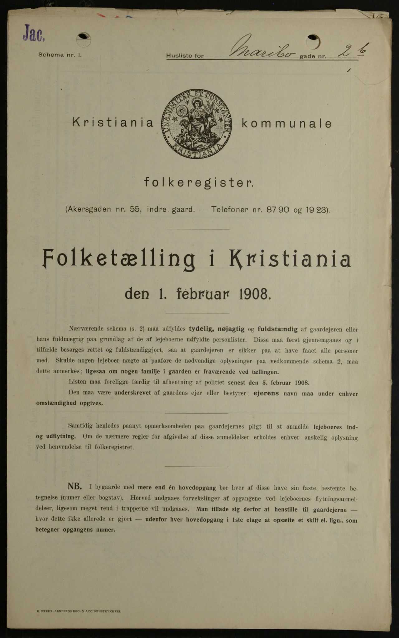 OBA, Municipal Census 1908 for Kristiania, 1908, p. 54086