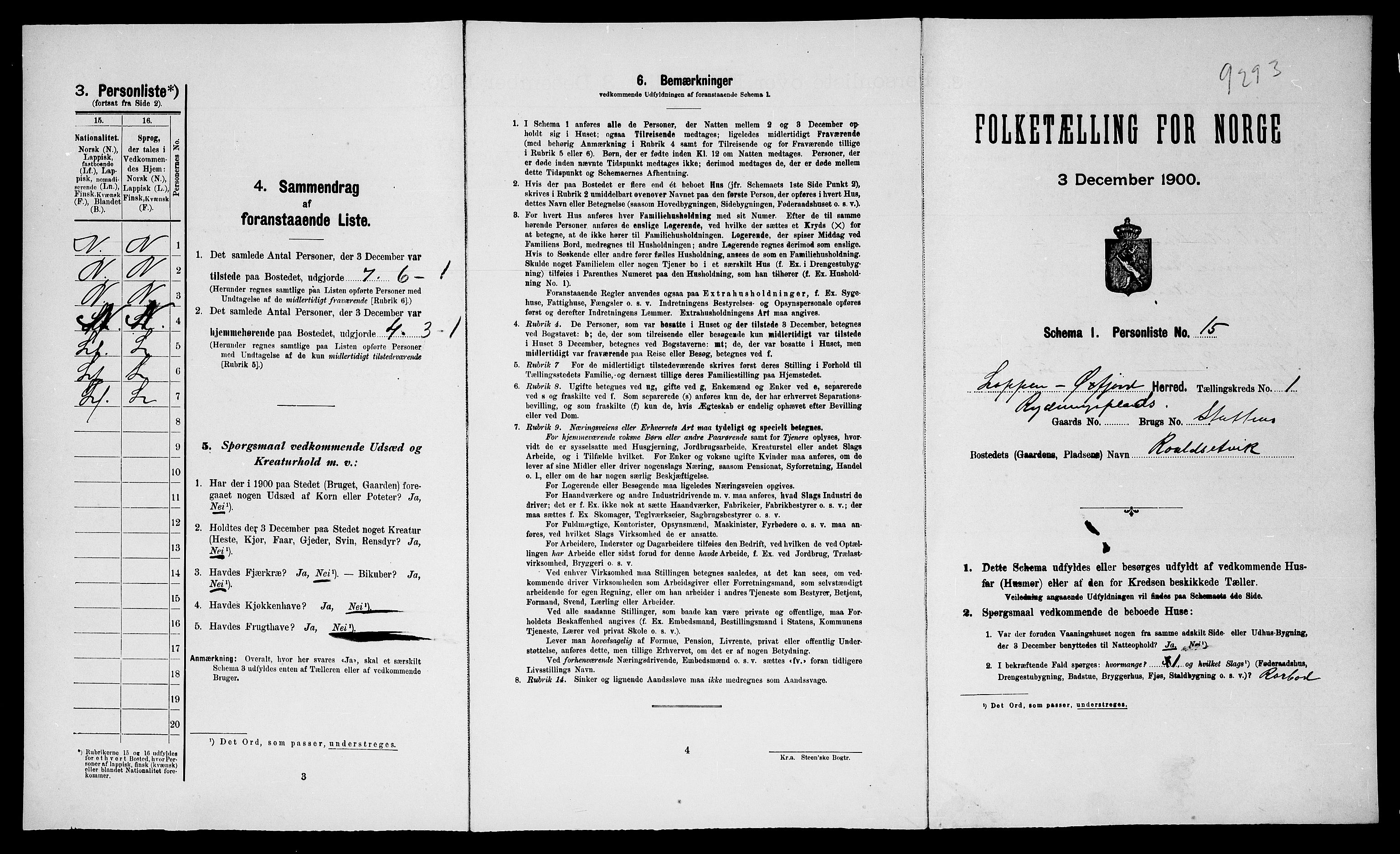 SATØ, 1900 census for Loppa, 1900, p. 61