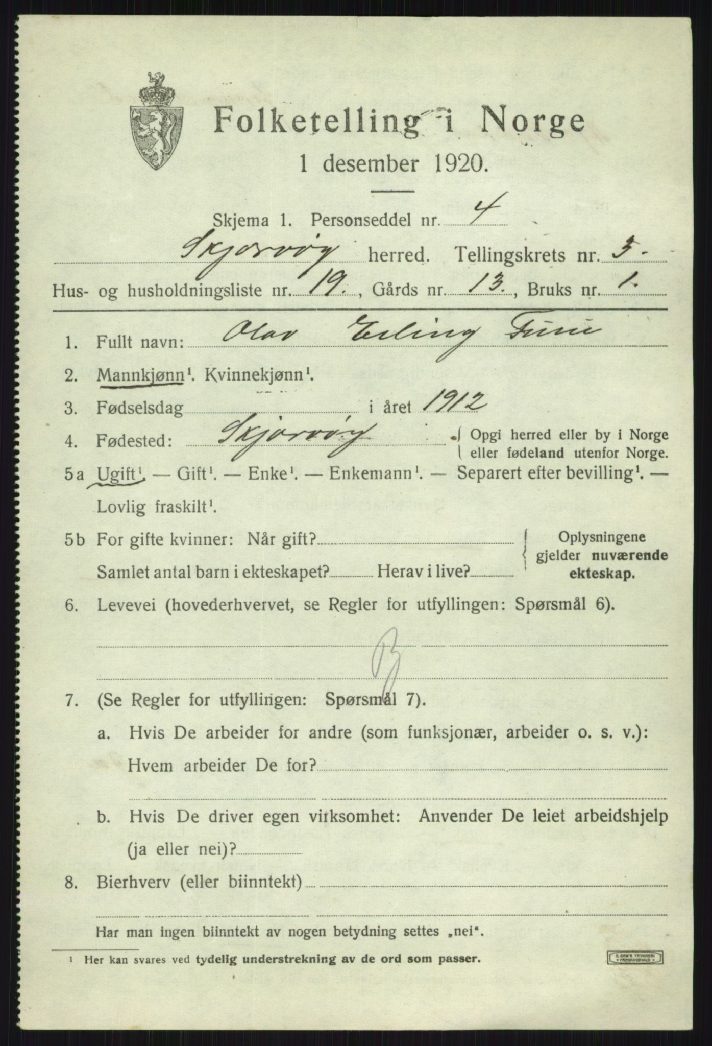 SATØ, 1920 census for Skjervøy, 1920, p. 2417