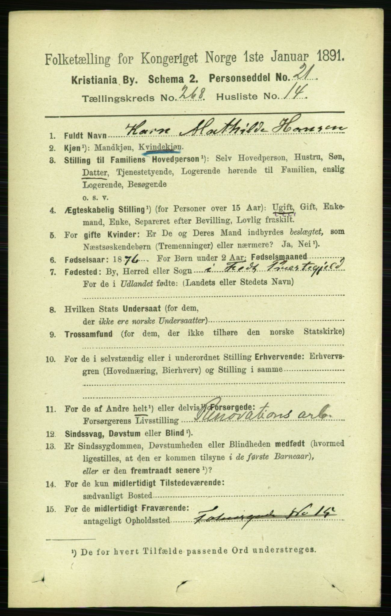 RA, 1891 census for 0301 Kristiania, 1891, p. 162384
