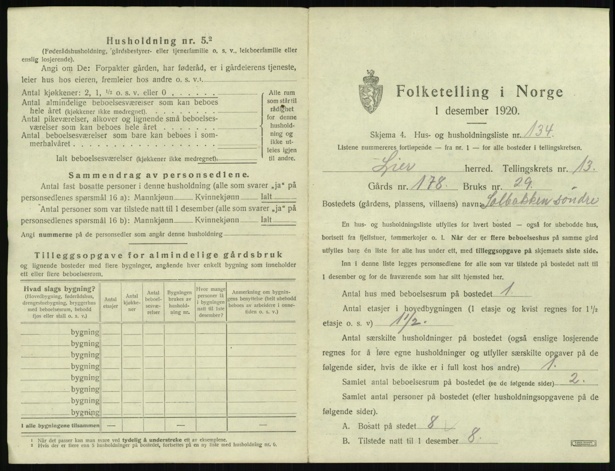 SAKO, 1920 census for Lier, 1920, p. 2499