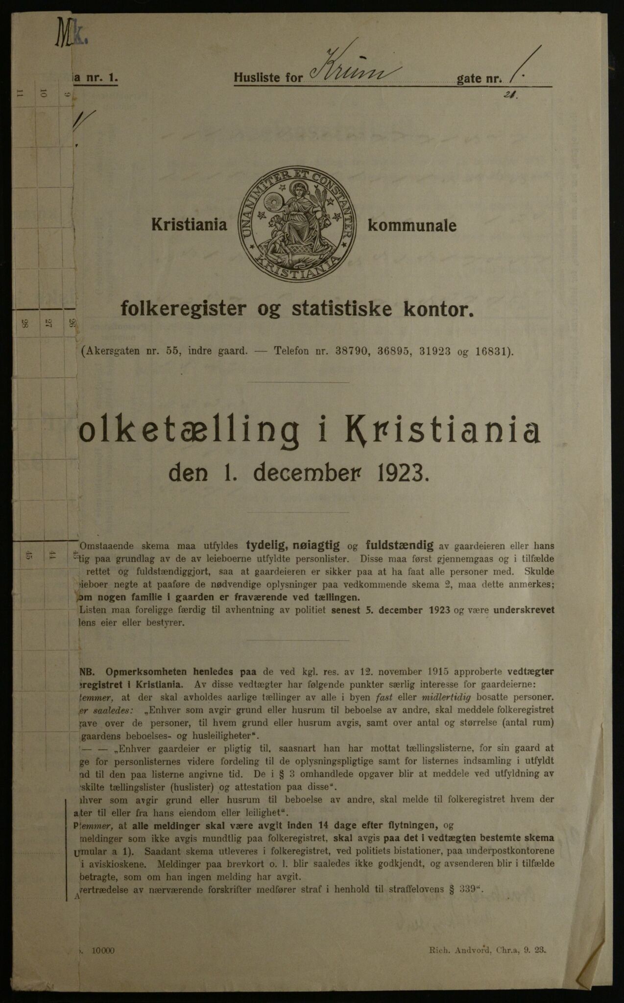 OBA, Municipal Census 1923 for Kristiania, 1923, p. 61276