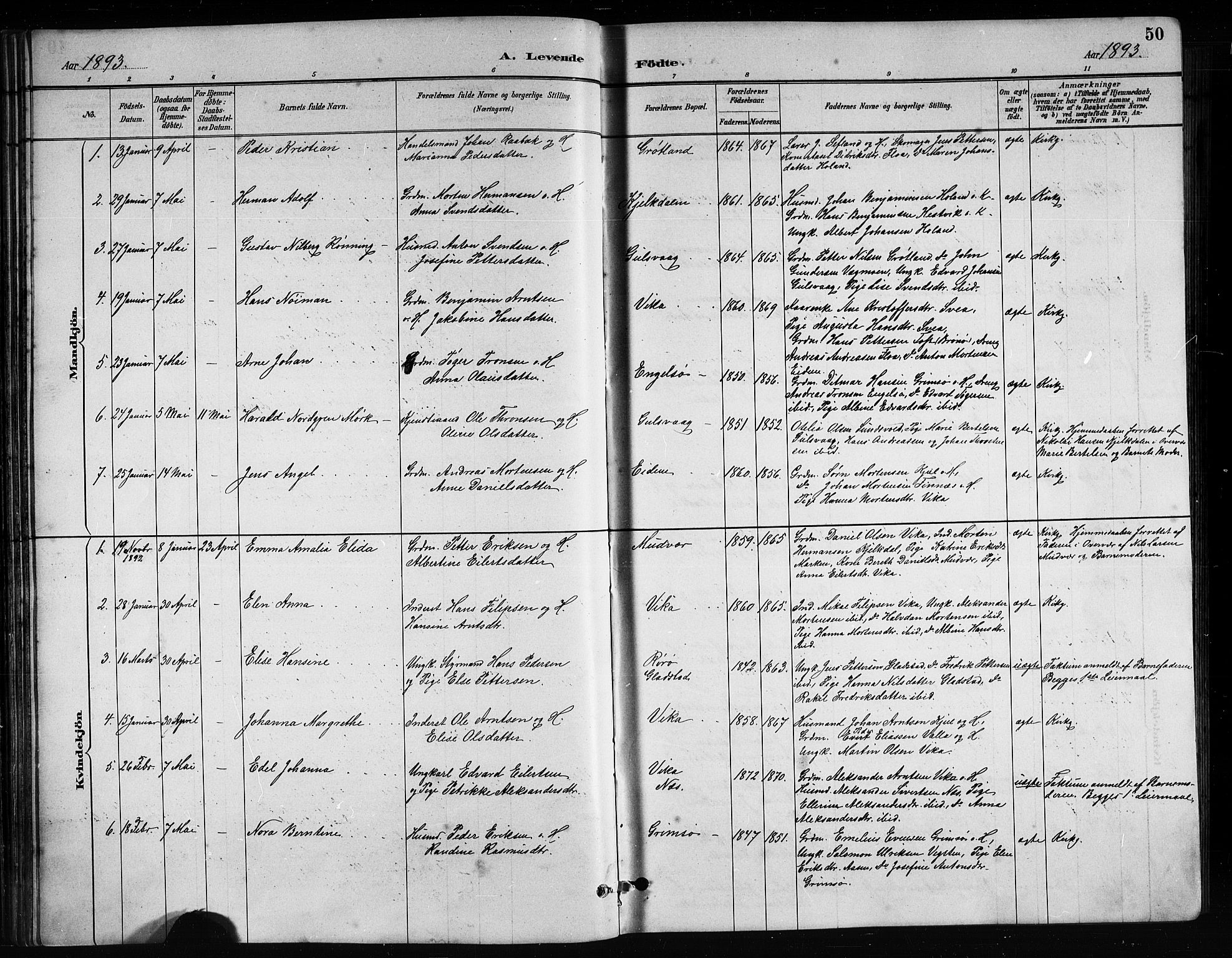 Ministerialprotokoller, klokkerbøker og fødselsregistre - Nordland, AV/SAT-A-1459/816/L0253: Parish register (copy) no. 816C03, 1886-1905, p. 50