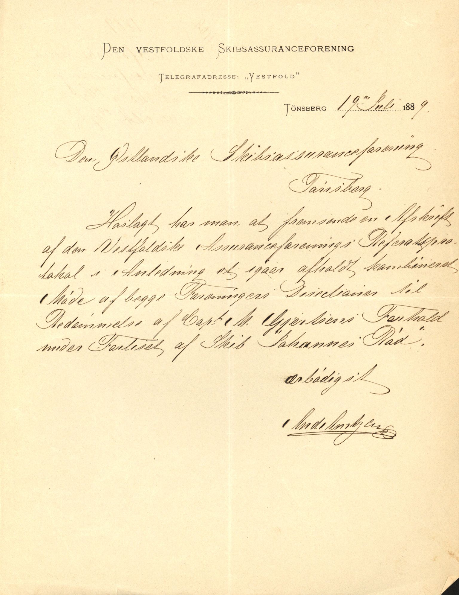 Pa 63 - Østlandske skibsassuranceforening, VEMU/A-1079/G/Ga/L0023/0010: Havaridokumenter / Johannes Rød, Deodata, Eidsvold, Bothnia, Brillant, 1889, p. 4