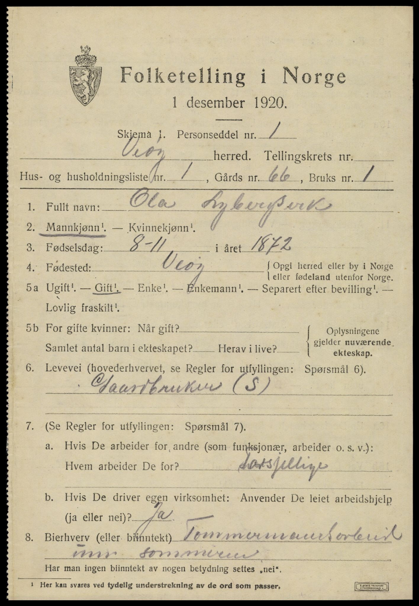 SAT, 1920 census for Veøy, 1920, p. 4155