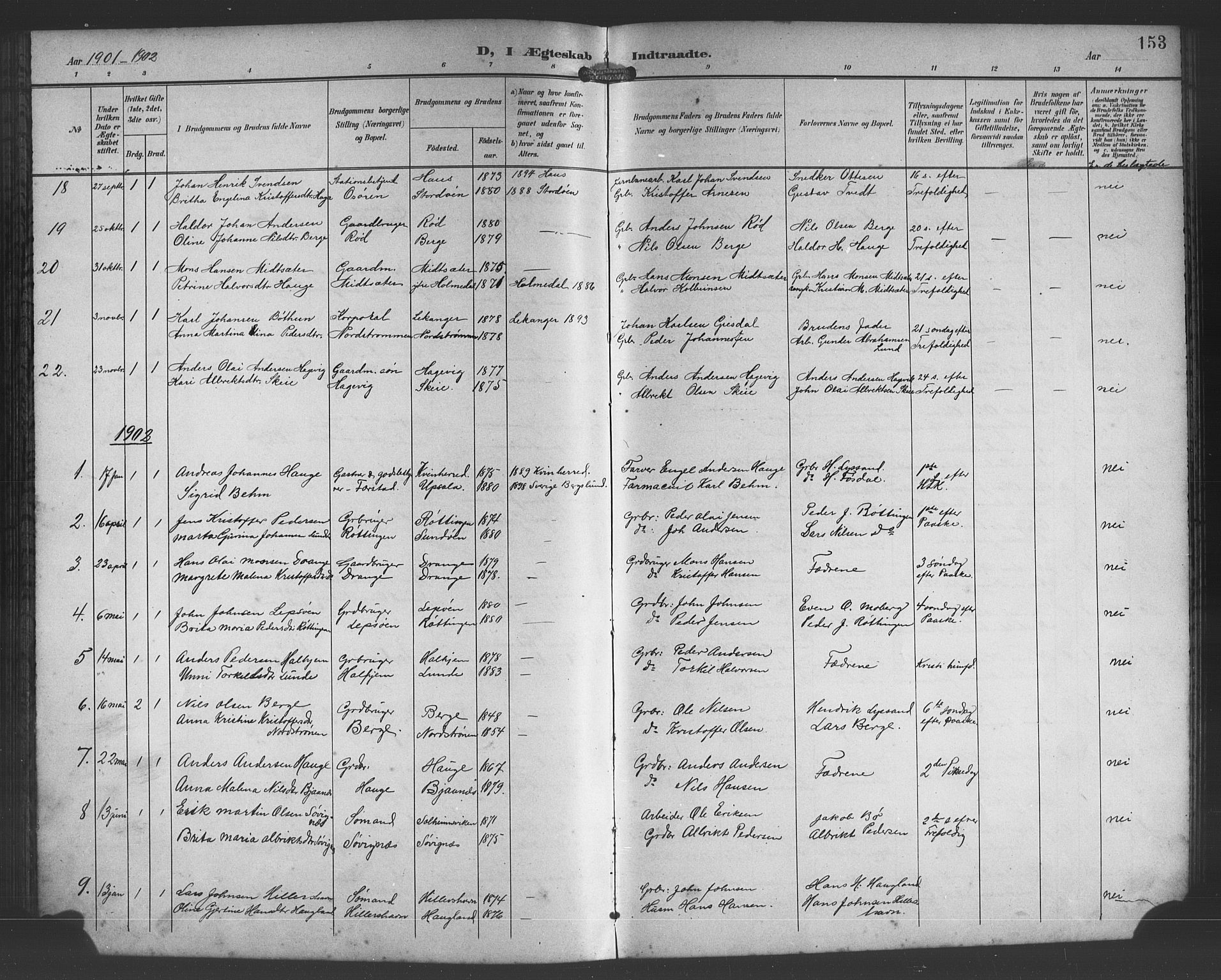 Os sokneprestembete, SAB/A-99929: Parish register (copy) no. A 3, 1897-1913, p. 153