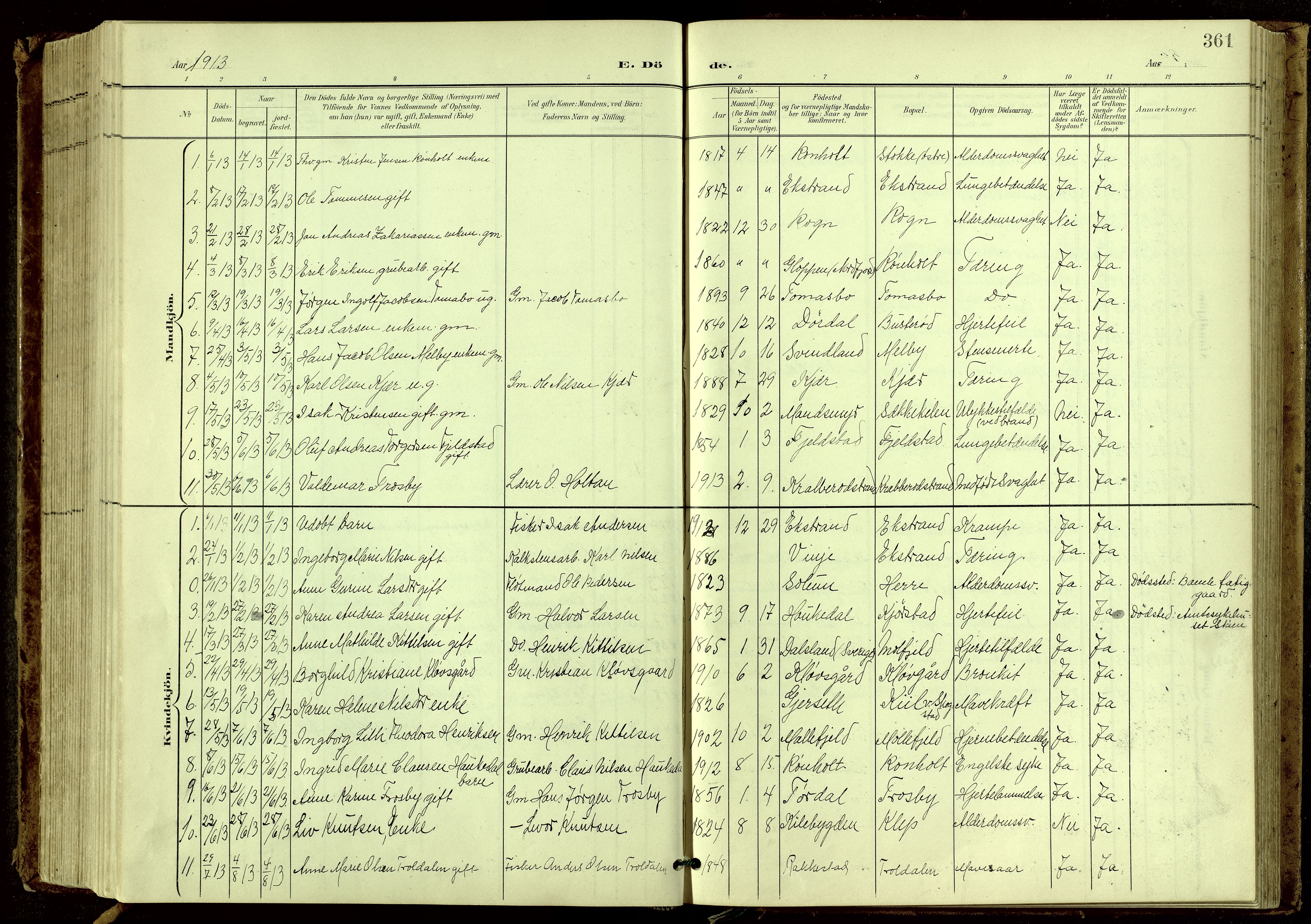 Bamble kirkebøker, SAKO/A-253/G/Ga/L0010: Parish register (copy) no. I 10, 1901-1919, p. 361