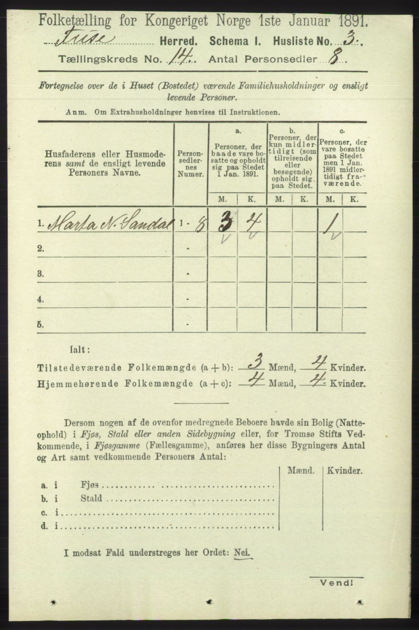 RA, 1891 census for 1241 Fusa, 1891, p. 3144
