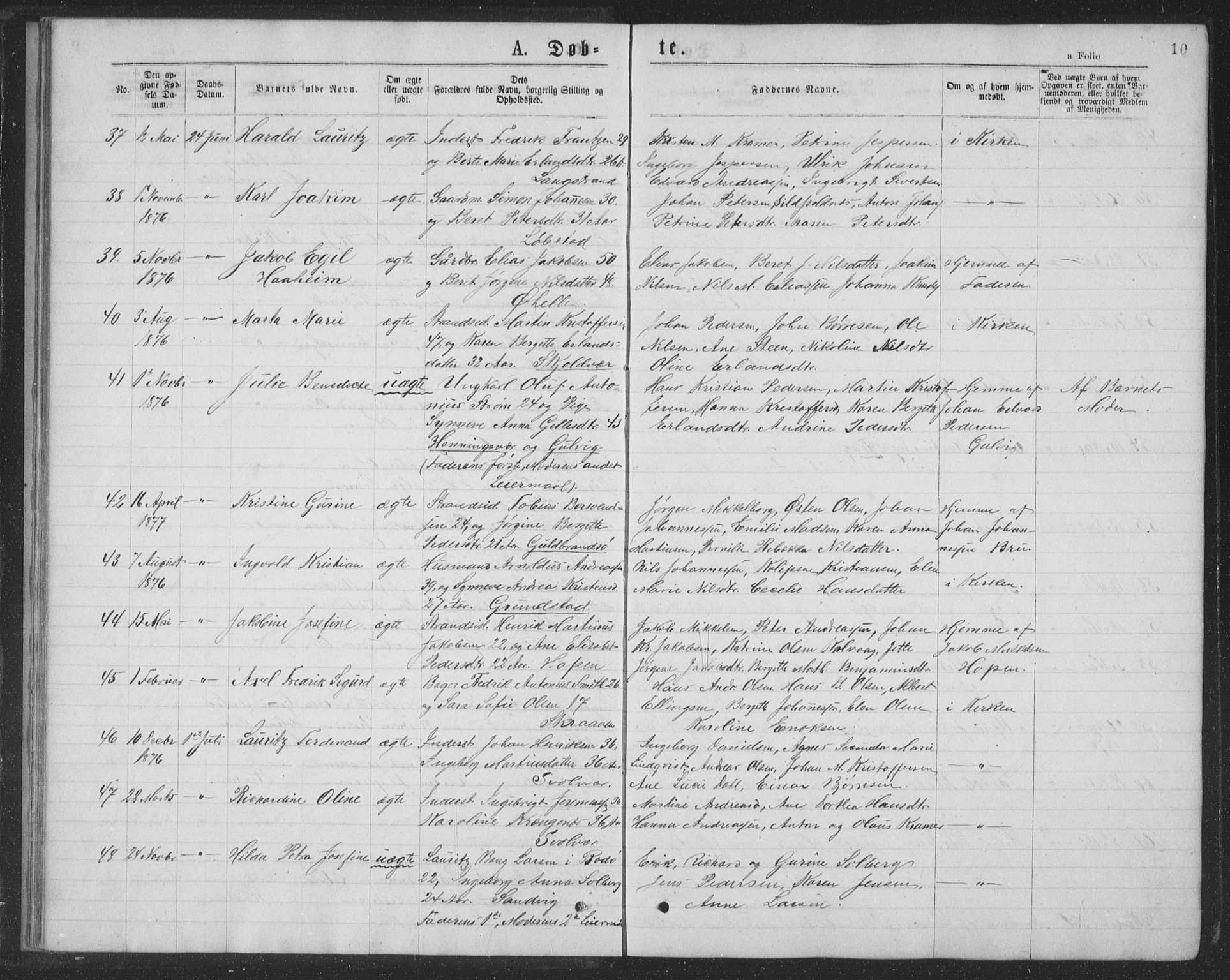 Ministerialprotokoller, klokkerbøker og fødselsregistre - Nordland, AV/SAT-A-1459/874/L1075: Parish register (copy) no. 874C04, 1876-1883, p. 10