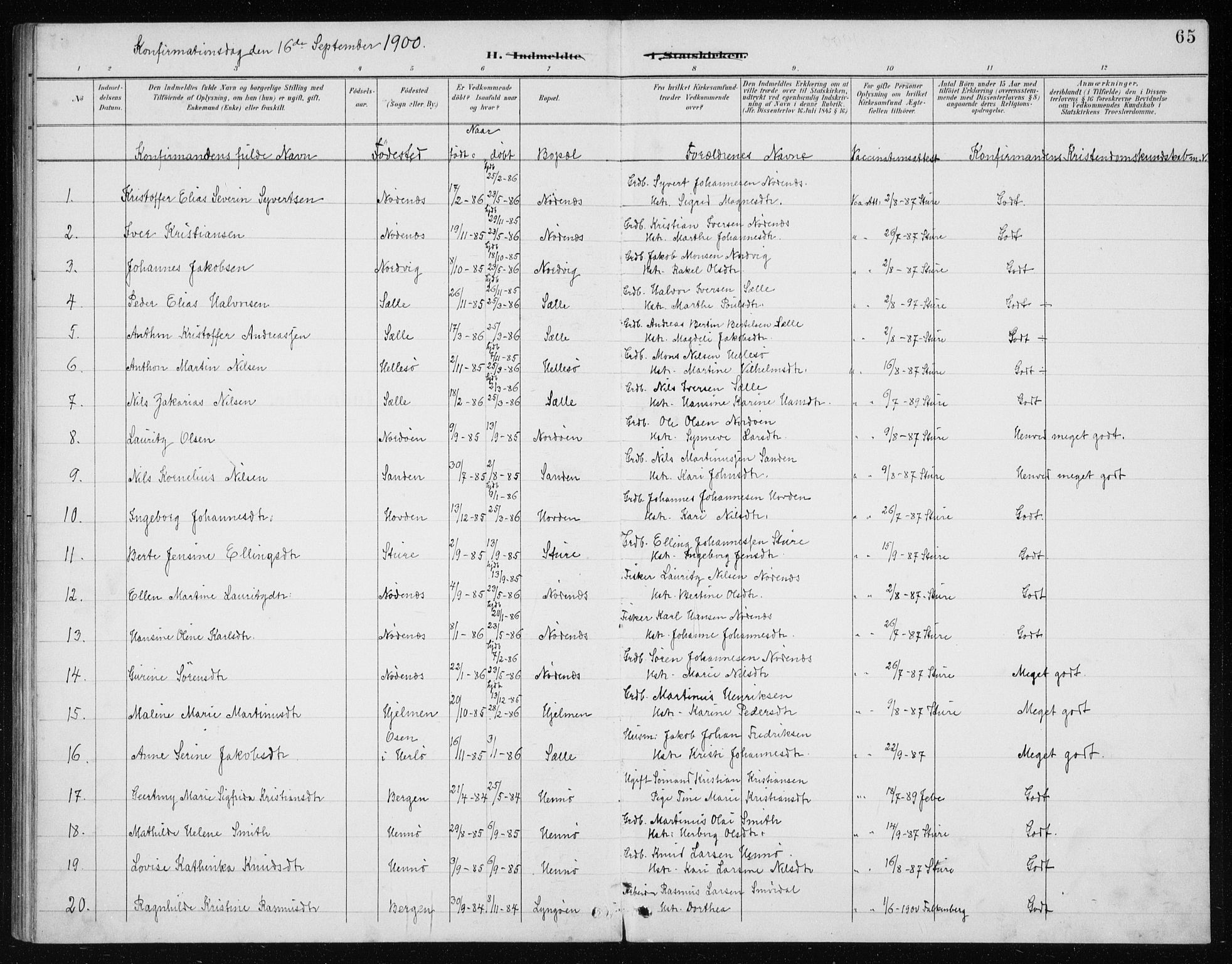 Manger sokneprestembete, SAB/A-76801/H/Haa: Parish register (official) no. E  2, 1891-1902, p. 65