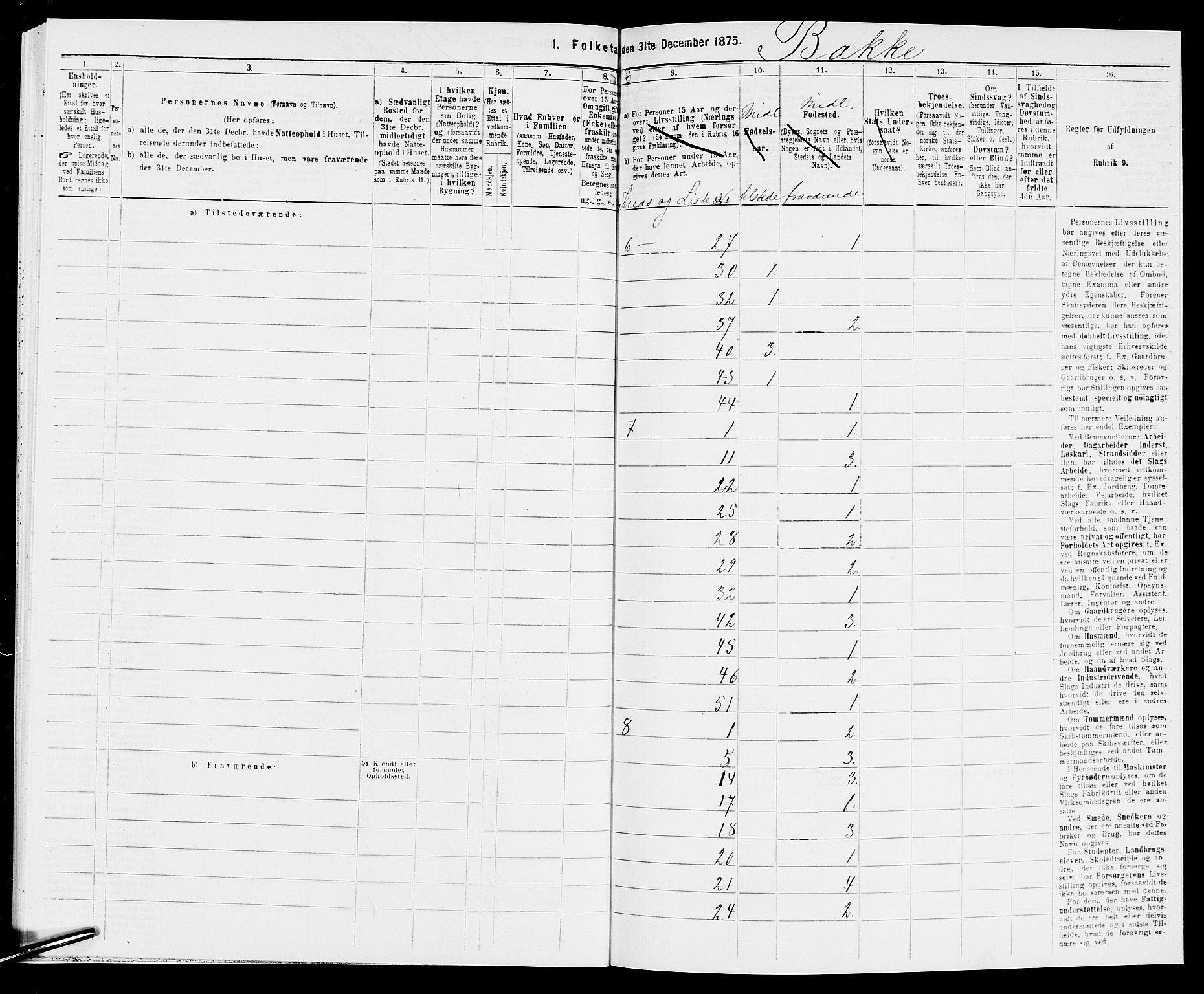 SAK, 1875 census for 1045P Bakke, 1875, p. 49