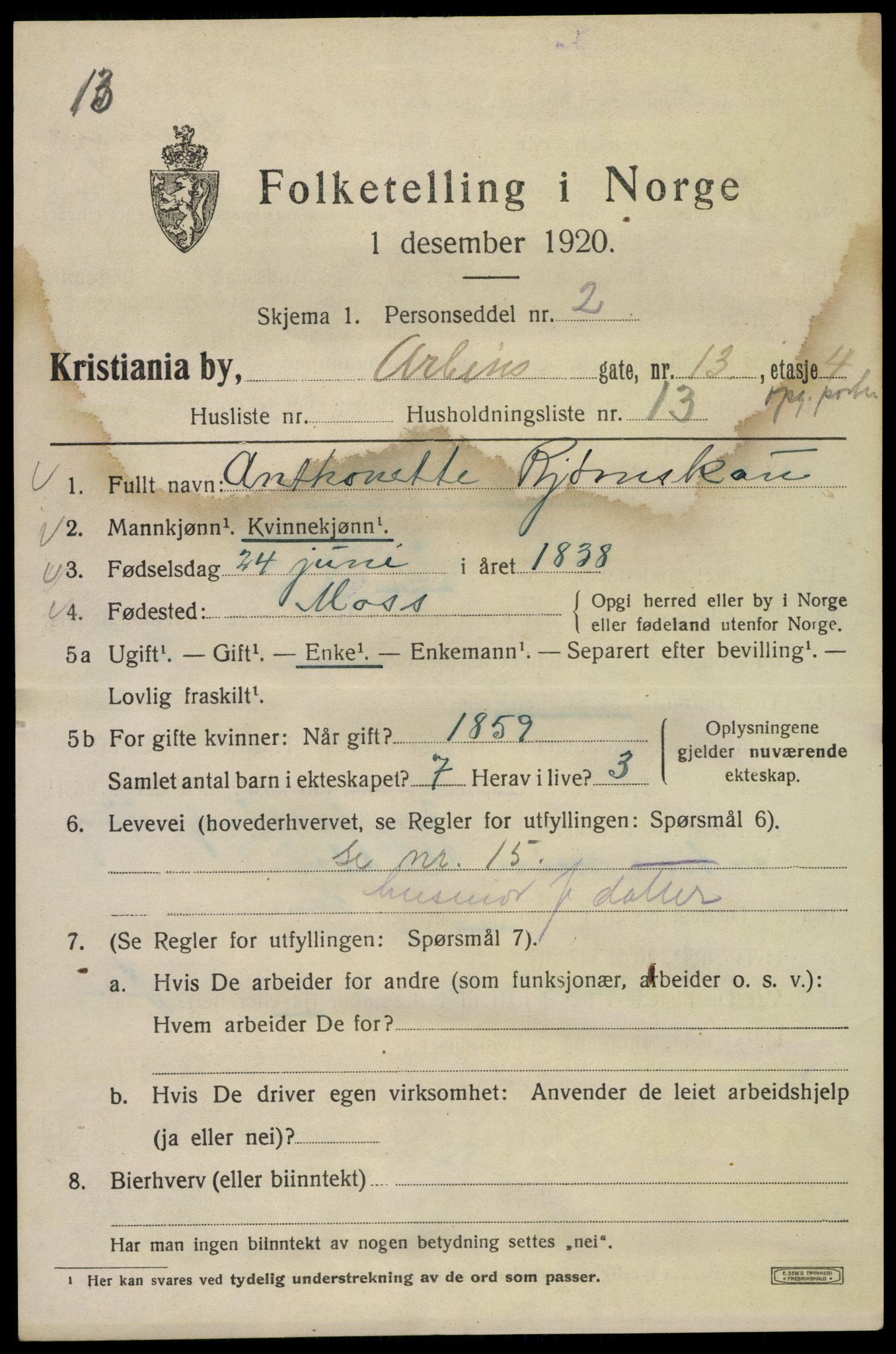 SAO, 1920 census for Kristiania, 1920, p. 142677