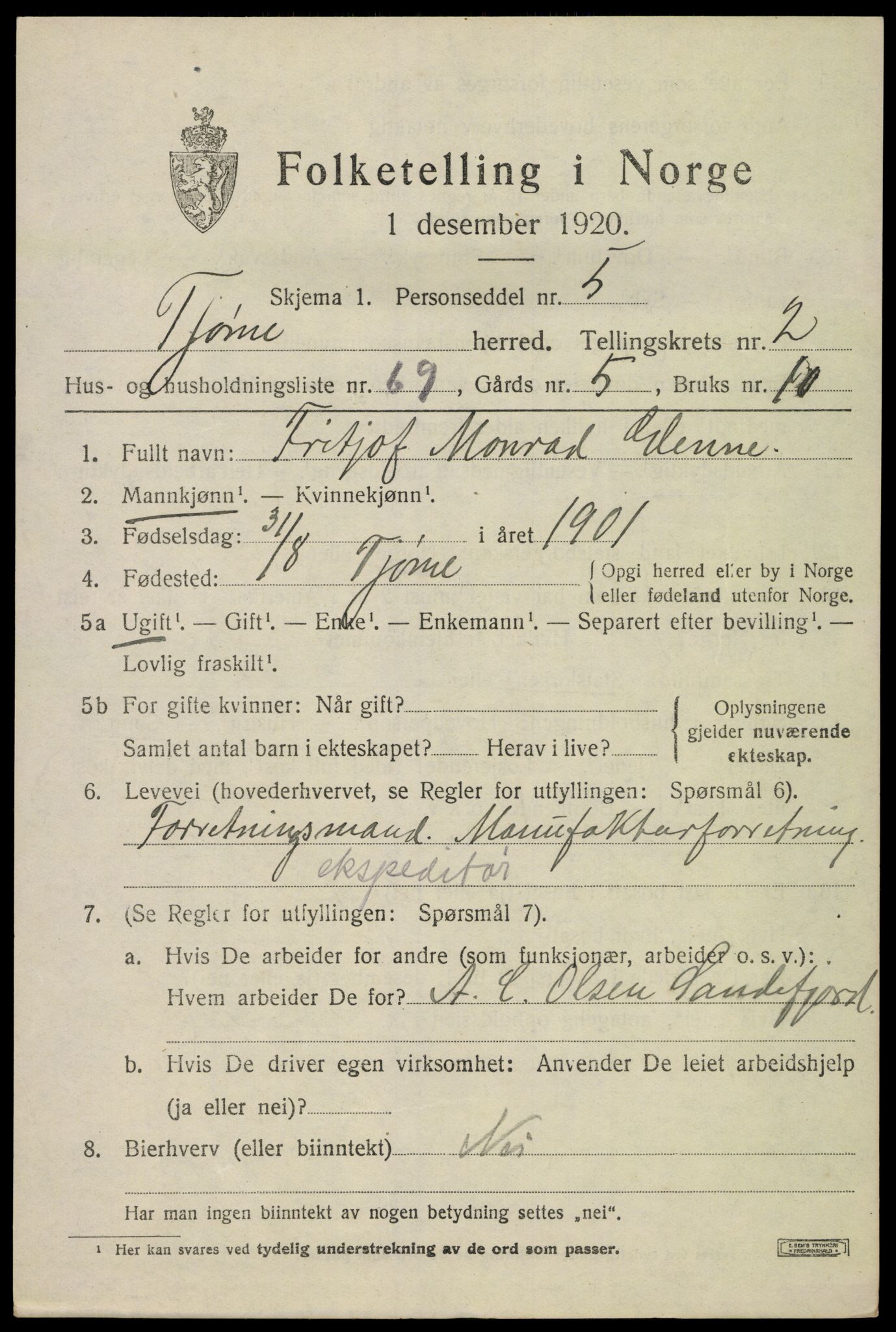 SAKO, 1920 census for Tjøme, 1920, p. 3435