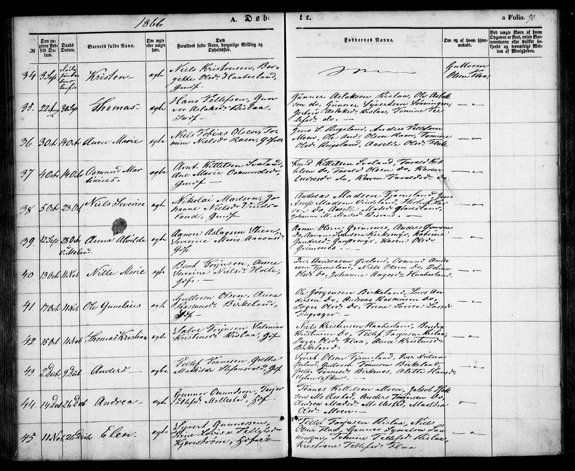 Birkenes sokneprestkontor, AV/SAK-1111-0004/F/Fa/L0003: Parish register (official) no. A 3, 1850-1866, p. 90