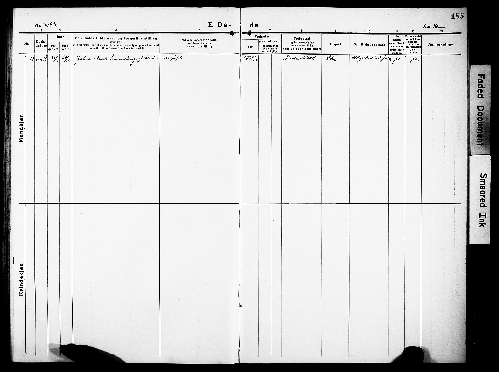 Høland prestekontor Kirkebøker, AV/SAO-A-10346a/G/Gb/L0002: Parish register (copy) no. II 2, 1915-1933, p. 185