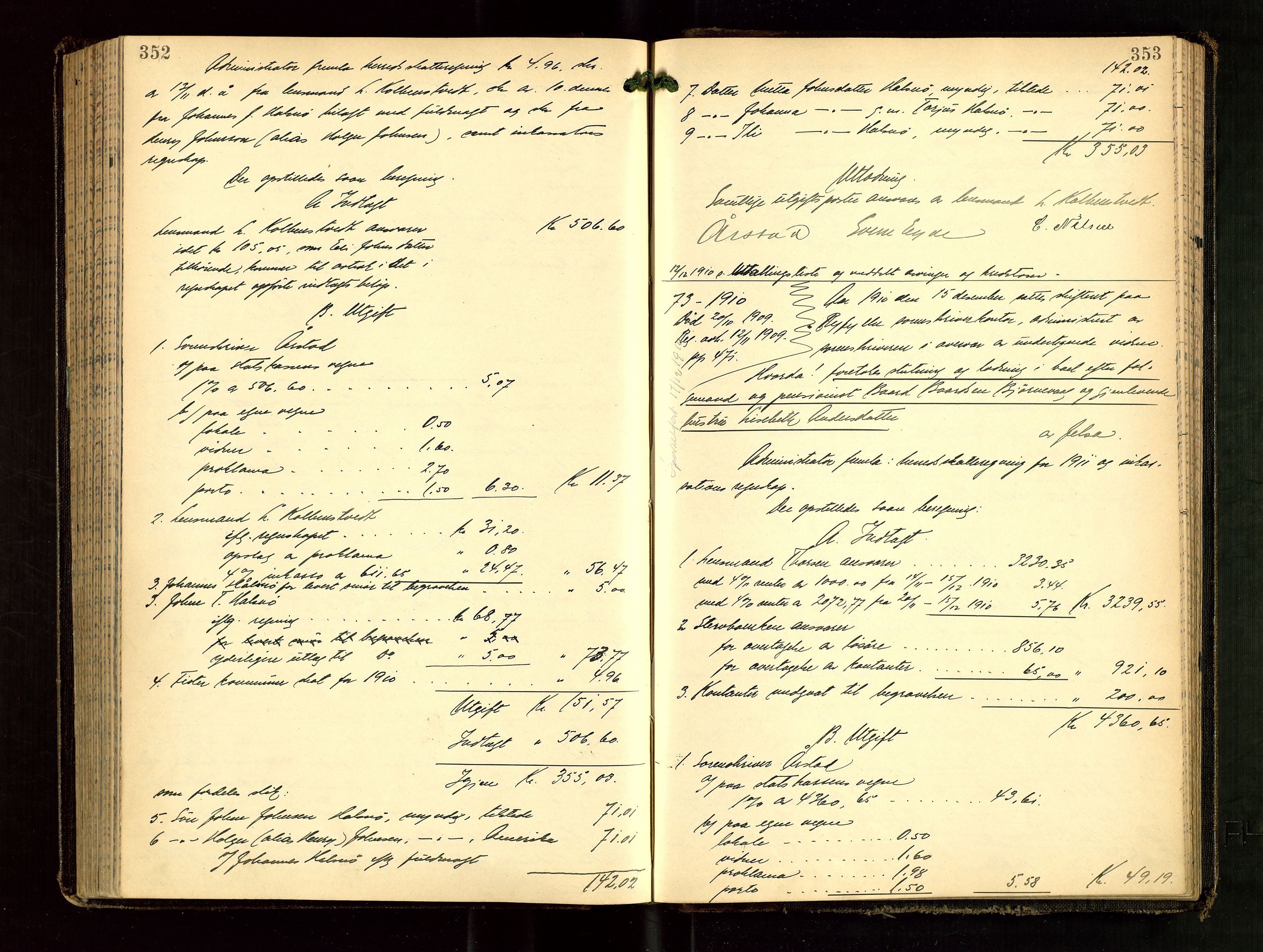 Ryfylke tingrett, SAST/A-100055/001/IV/IVG/L0003: Skifteutlodningsprotokoll Med register, 1907-1912, p. 352-353