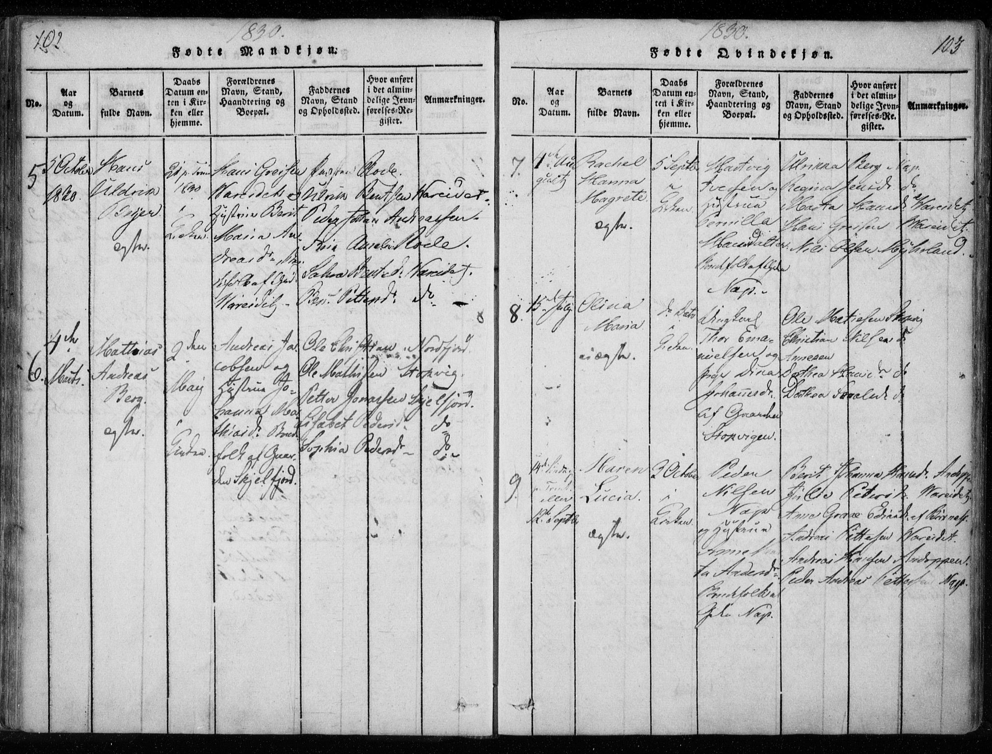 Ministerialprotokoller, klokkerbøker og fødselsregistre - Nordland, AV/SAT-A-1459/885/L1201: Parish register (official) no. 885A02, 1820-1837, p. 102-103