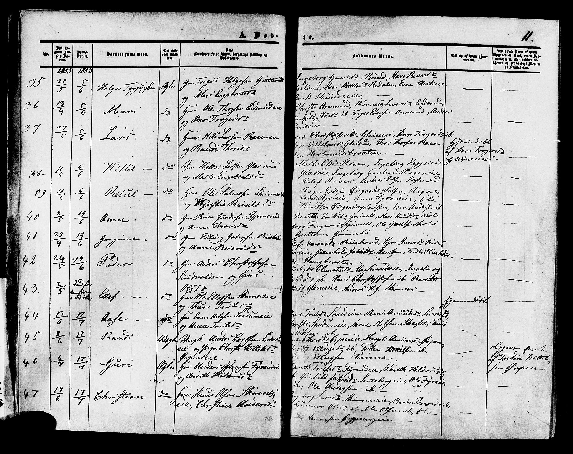 Krødsherad kirkebøker, AV/SAKO-A-19/F/Fa/L0003: Parish register (official) no. 3, 1851-1872, p. 11