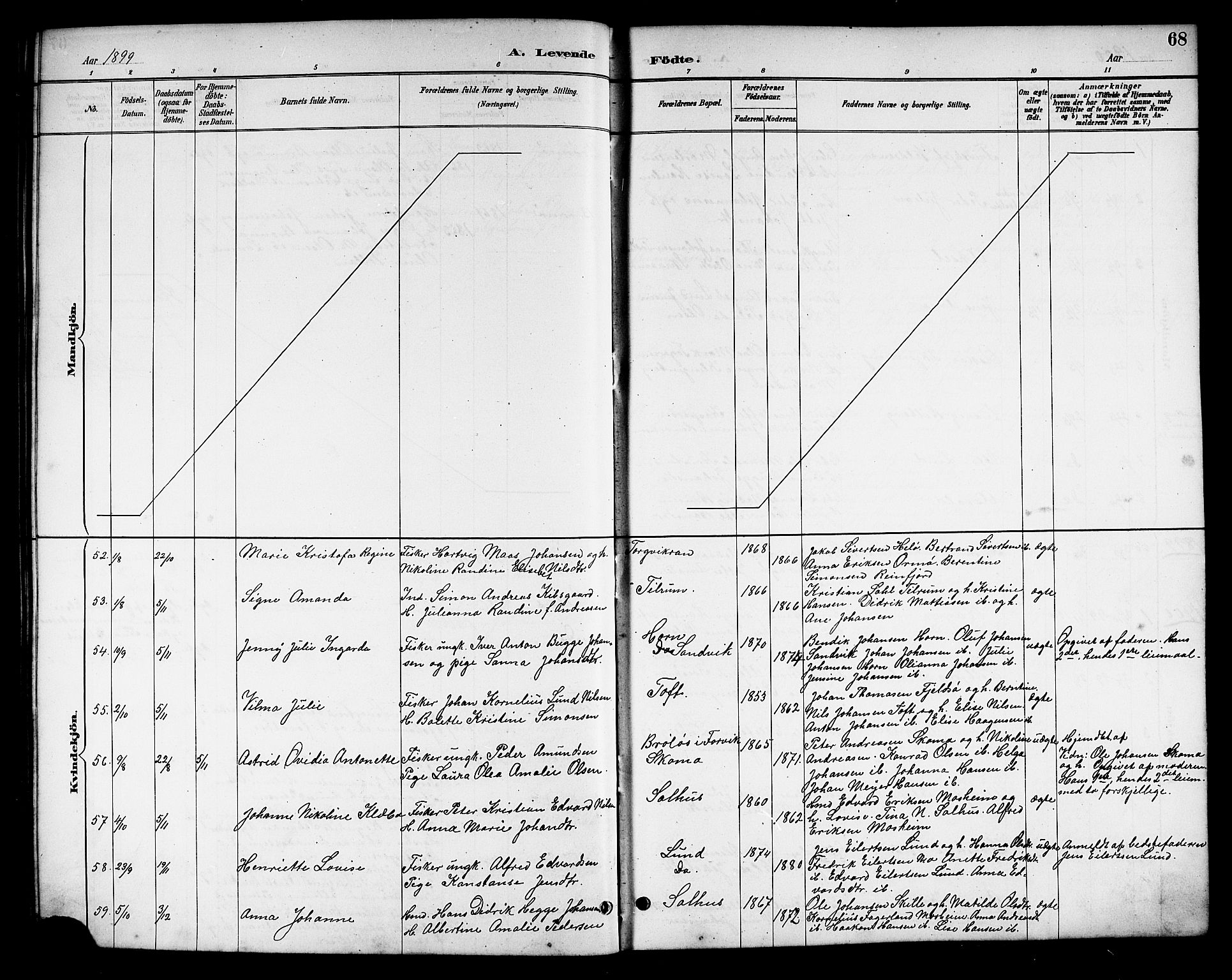 Ministerialprotokoller, klokkerbøker og fødselsregistre - Nordland, AV/SAT-A-1459/813/L0213: Parish register (copy) no. 813C05, 1887-1903, p. 68