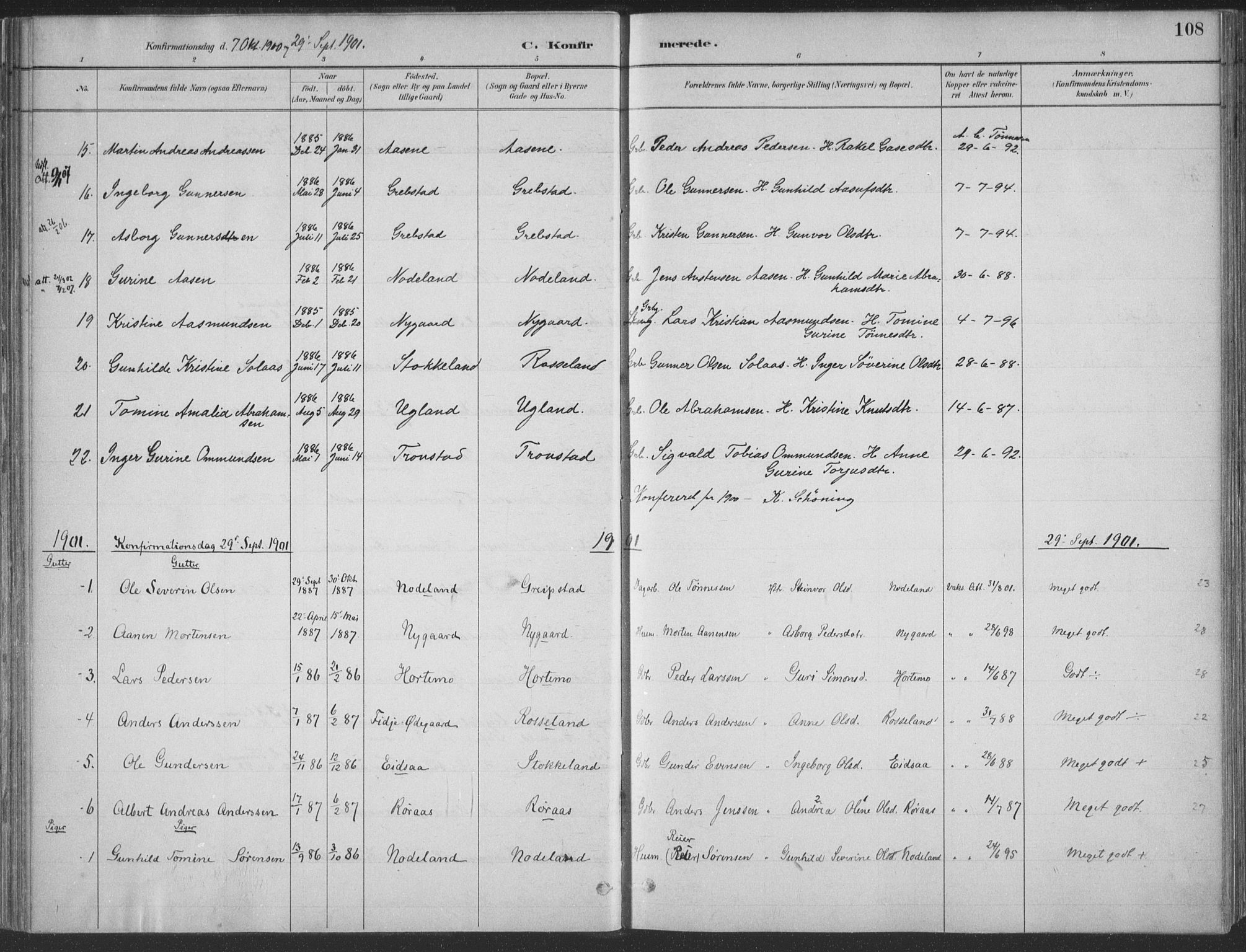 Søgne sokneprestkontor, SAK/1111-0037/F/Fa/Faa/L0003: Parish register (official) no. A 3, 1883-1910, p. 108