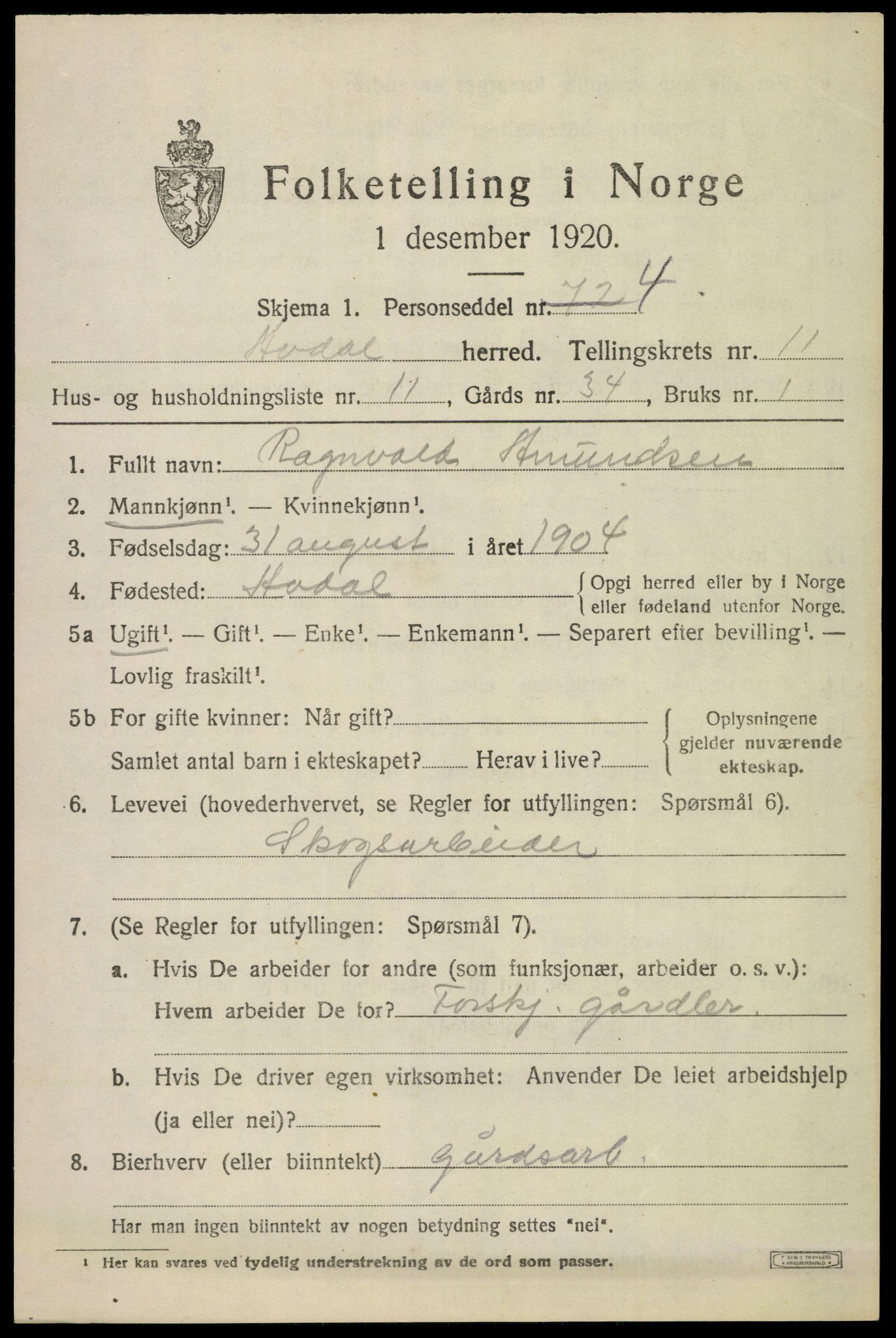 SAKO, 1920 census for Ådal, 1920, p. 6750