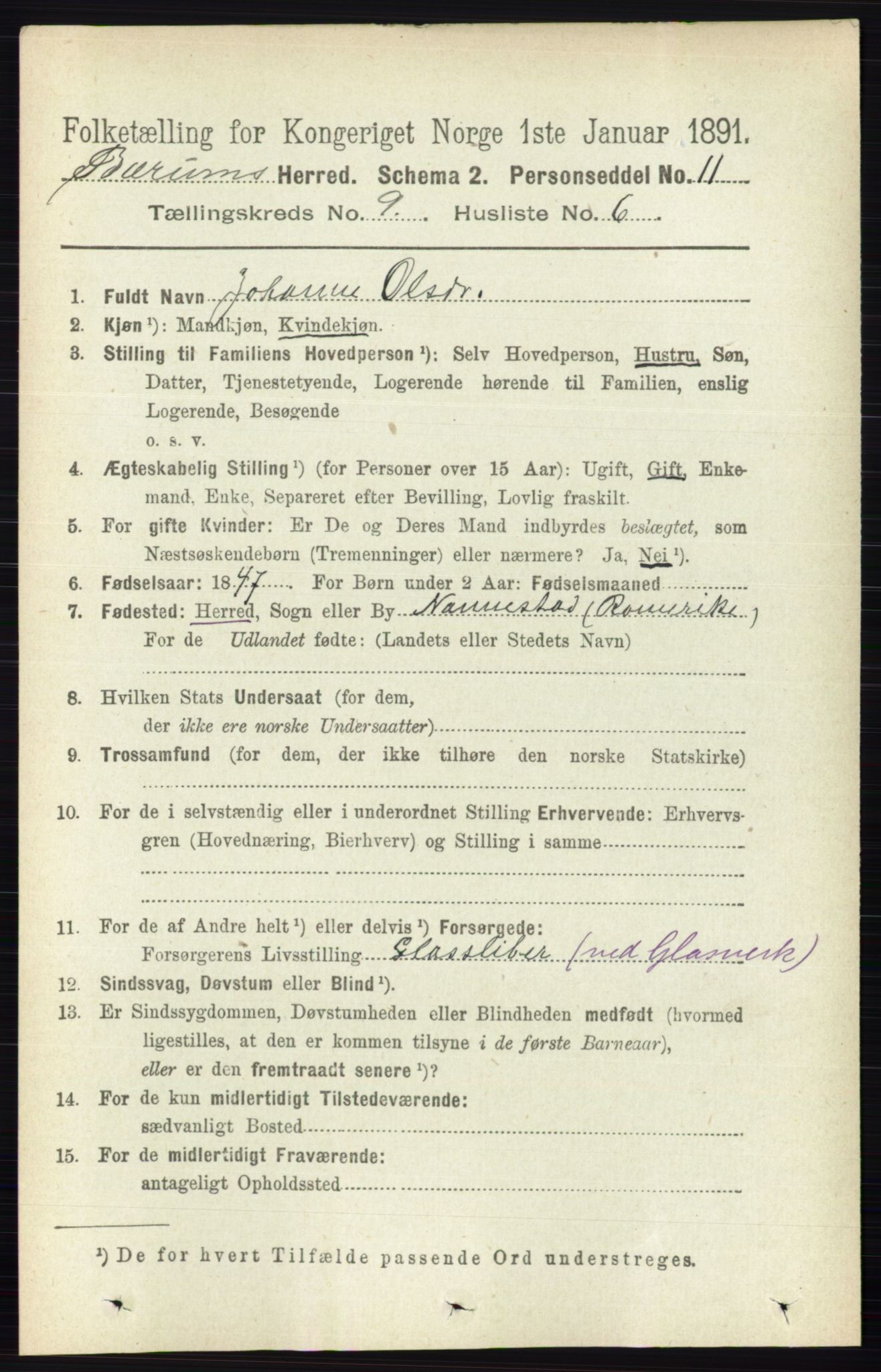 RA, 1891 census for 0219 Bærum, 1891, p. 5184