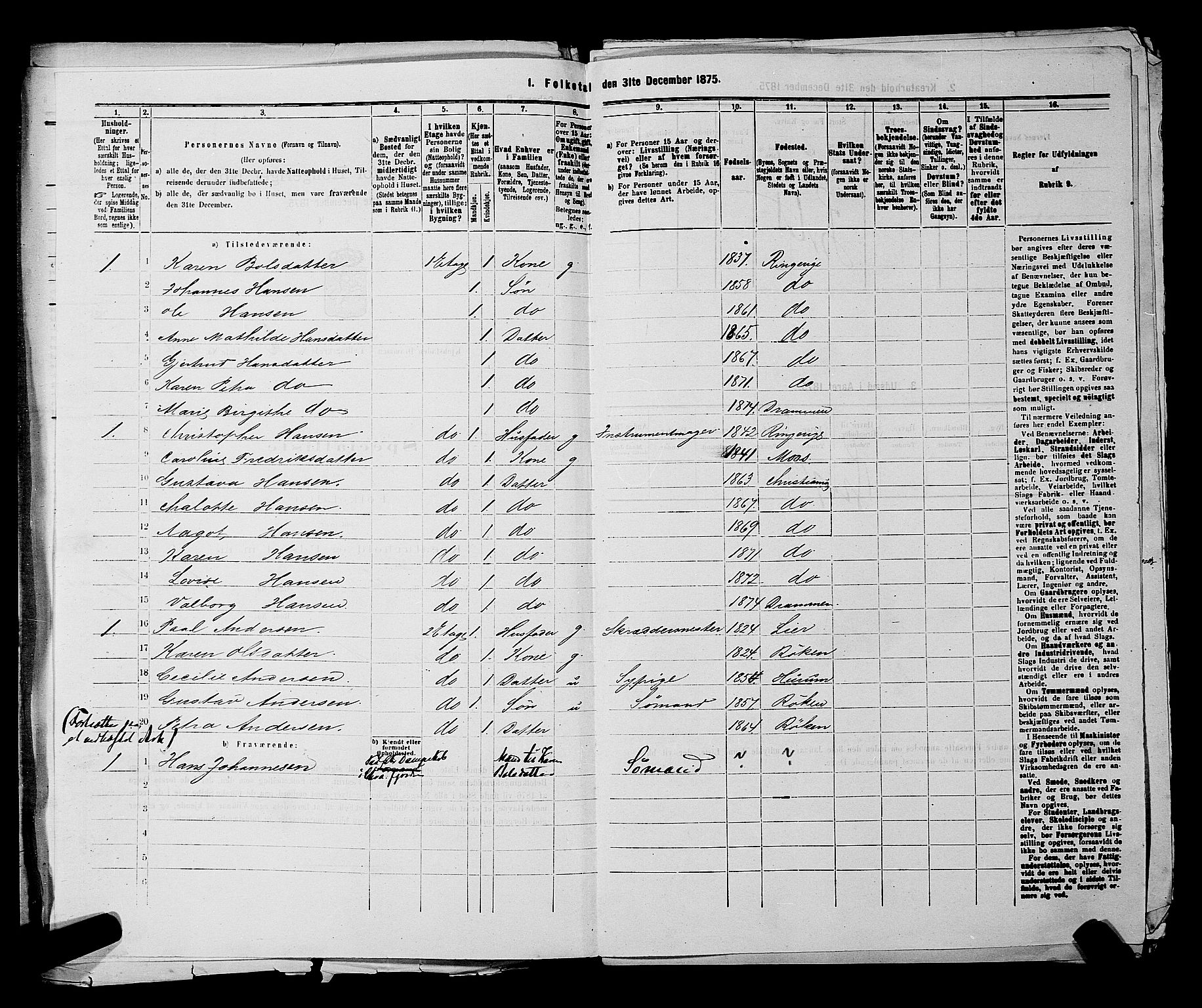 SAKO, 1875 census for 0602 Drammen, 1875, p. 962