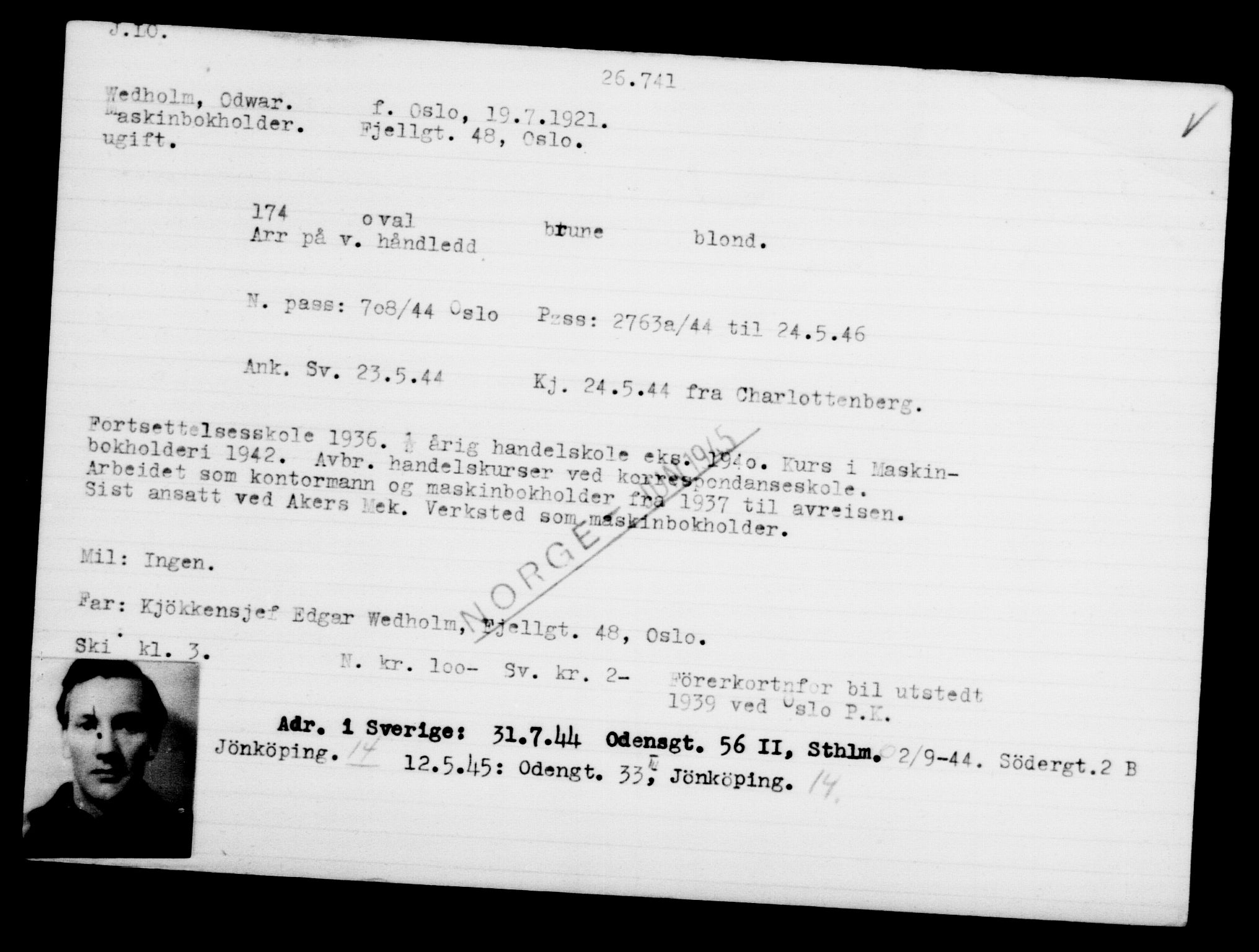 Utenriksstasjonene, Legasjonen i Stockholm, Flyktningkontoret, AV/RA-S-6753/V/Va/L0011: Kjesäterkartoteket, flyktninger med registreringsnr. 25300-28349, 1940-1945, p. 1515