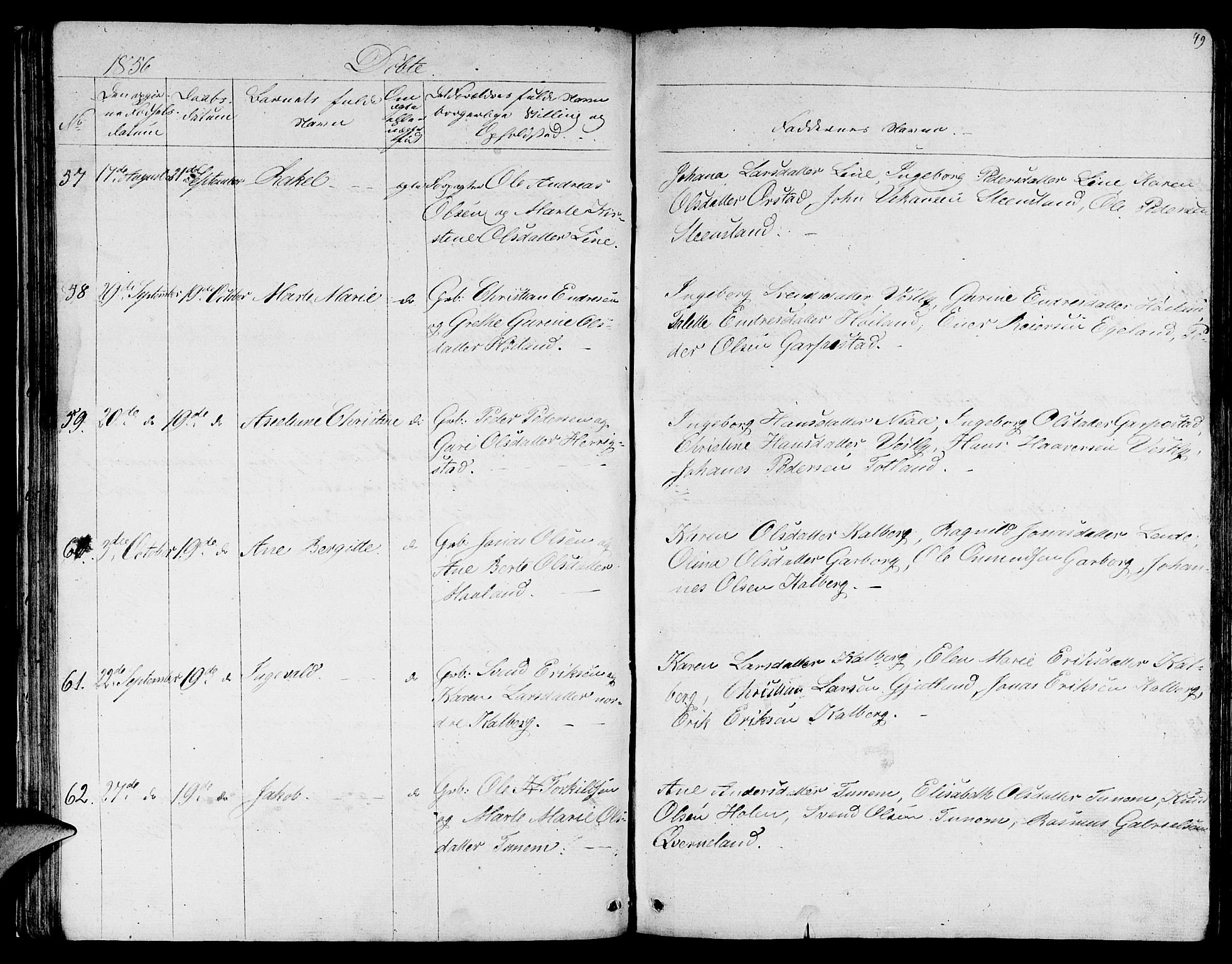 Lye sokneprestkontor, AV/SAST-A-101794/001/30BB/L0002: Parish register (copy) no. B 2, 1852-1867, p. 49