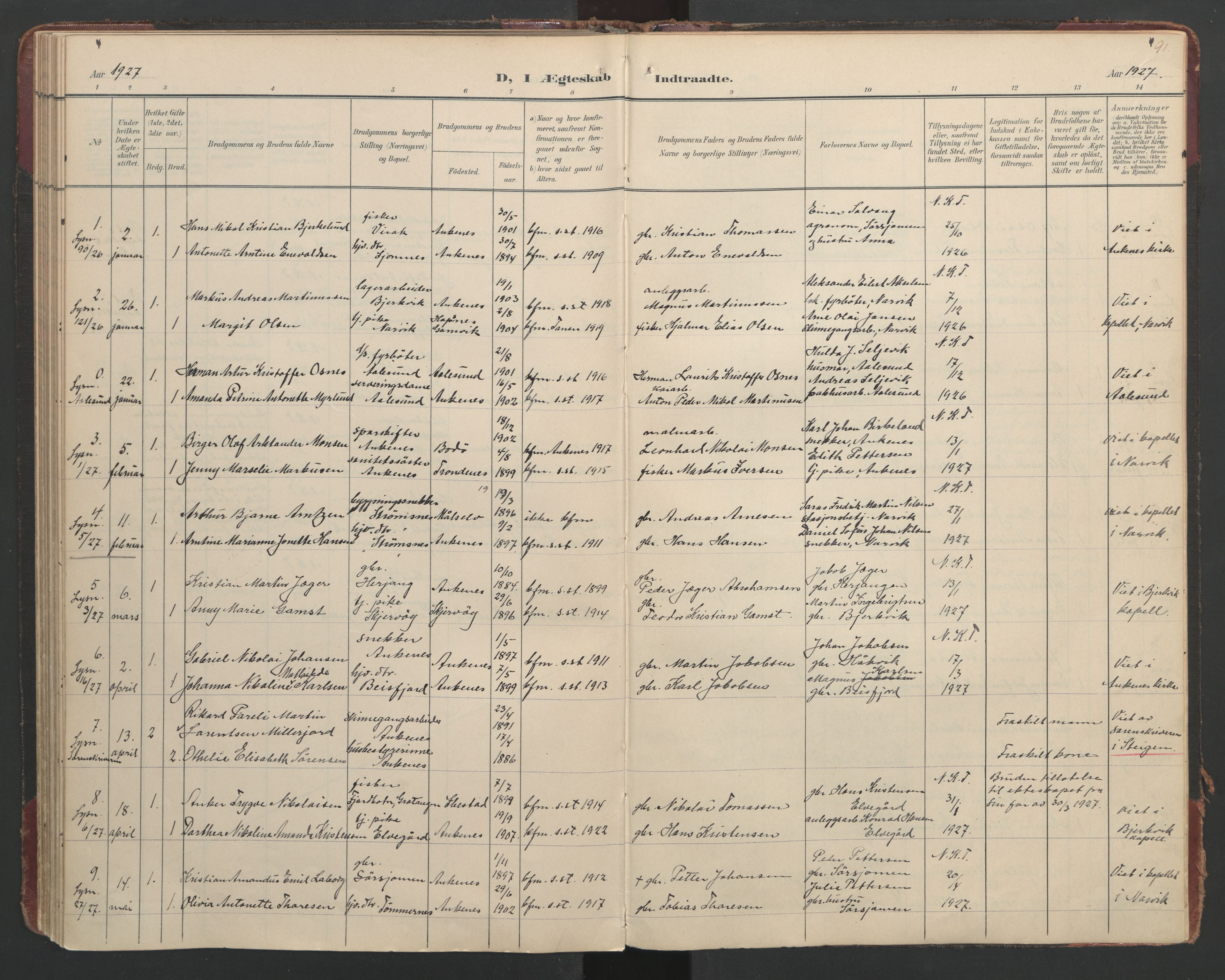 Ministerialprotokoller, klokkerbøker og fødselsregistre - Nordland, AV/SAT-A-1459/866/L0942: Parish register (official) no. 866A05, 1901-1928, p. 91