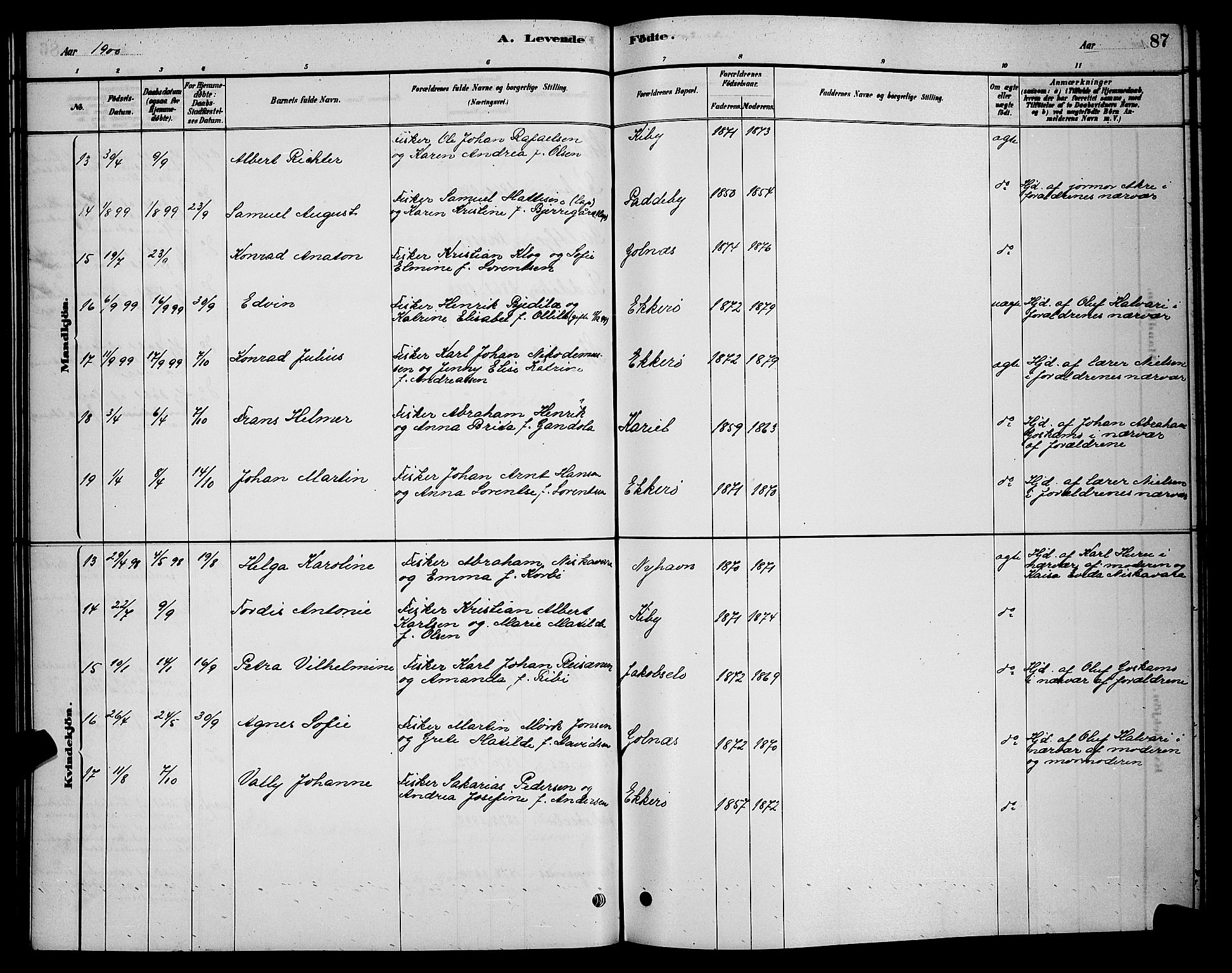 Vadsø sokneprestkontor, SATØ/S-1325/H/Hb/L0003klokker: Parish register (copy) no. 3, 1881-1901, p. 87