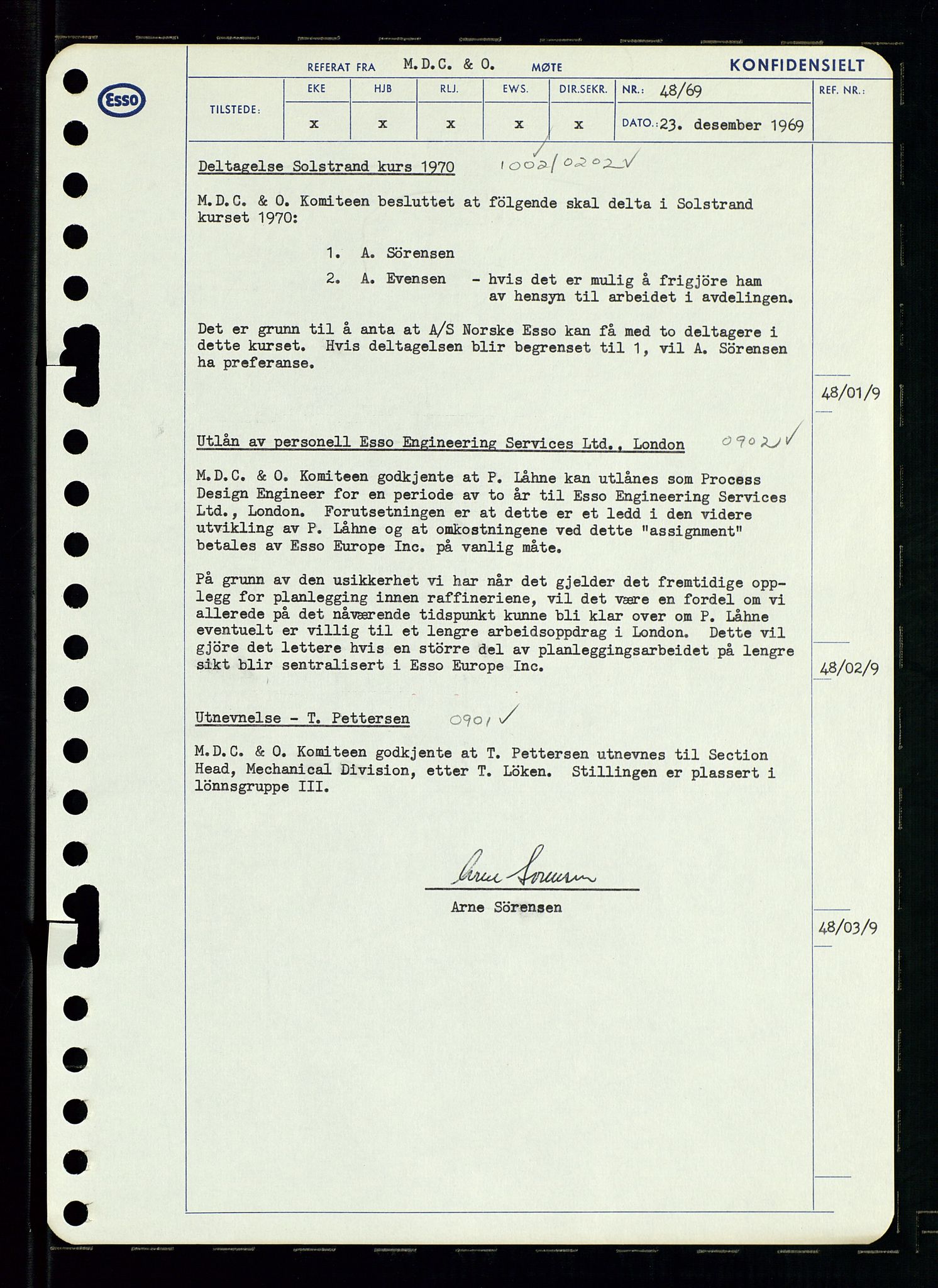 Pa 0982 - Esso Norge A/S, AV/SAST-A-100448/A/Aa/L0003/0001: Den administrerende direksjon Board minutes (styrereferater) og Bedriftforsamlingsprotokoll / Den administrerende direksjon Board minutes (styrereferater), 1969, p. 197