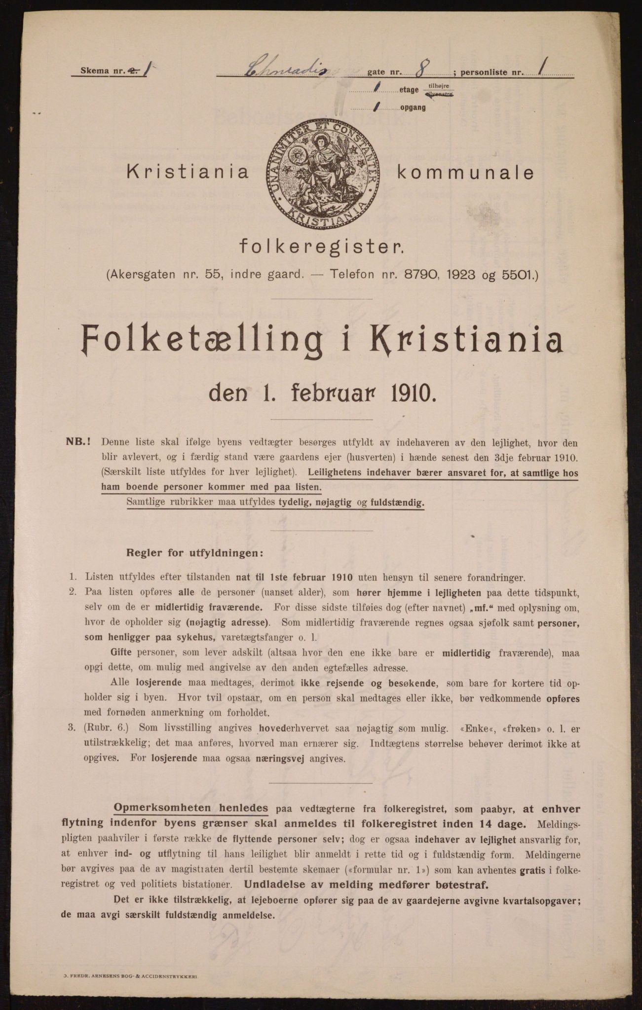 OBA, Municipal Census 1910 for Kristiania, 1910, p. 13033