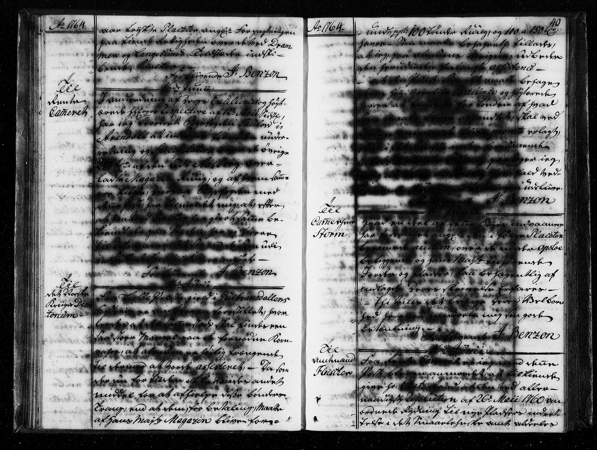 Stattholderembetet 1572-1771, AV/RA-EA-2870/Bf/L0004: Stattholderprotokoll (allmenn kopibok), 1764-1765, p. 39b-40a