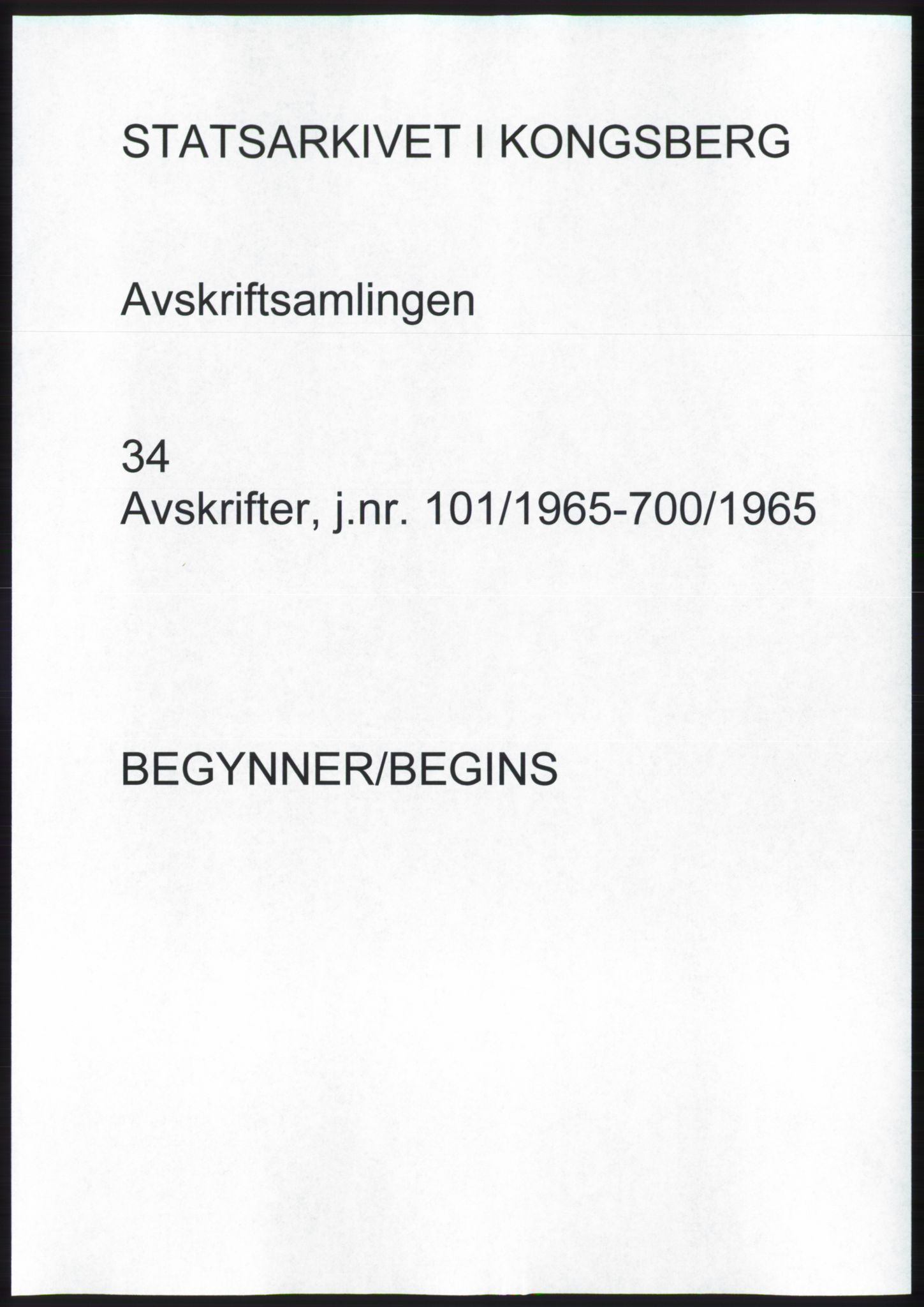 Statsarkivet i Kongsberg, SAKO/A-0001, 1965, p. 1