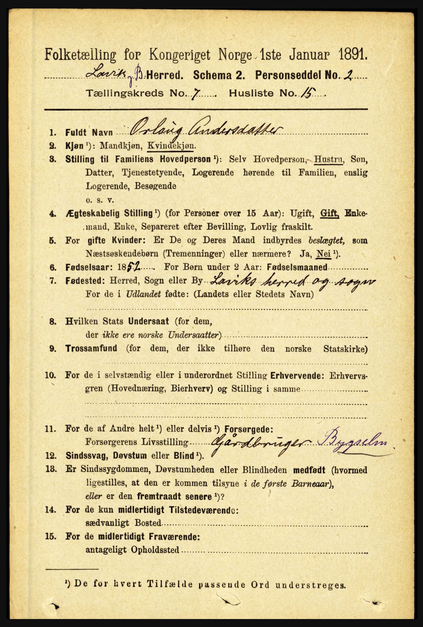 RA, 1891 census for 1415 Lavik og Brekke, 1891, p. 1455