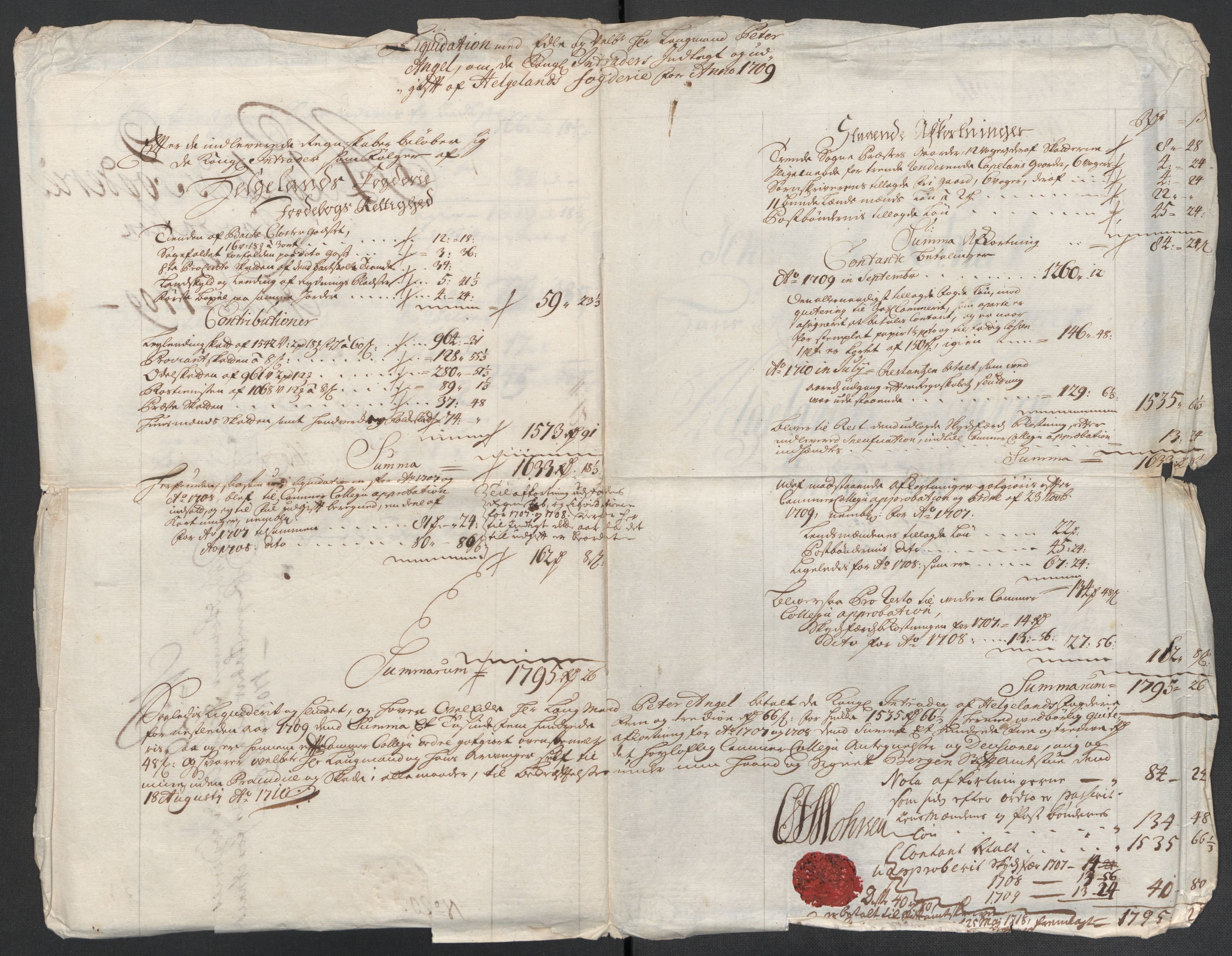 Rentekammeret inntil 1814, Reviderte regnskaper, Fogderegnskap, AV/RA-EA-4092/R65/L4510: Fogderegnskap Helgeland, 1708-1709, p. 139