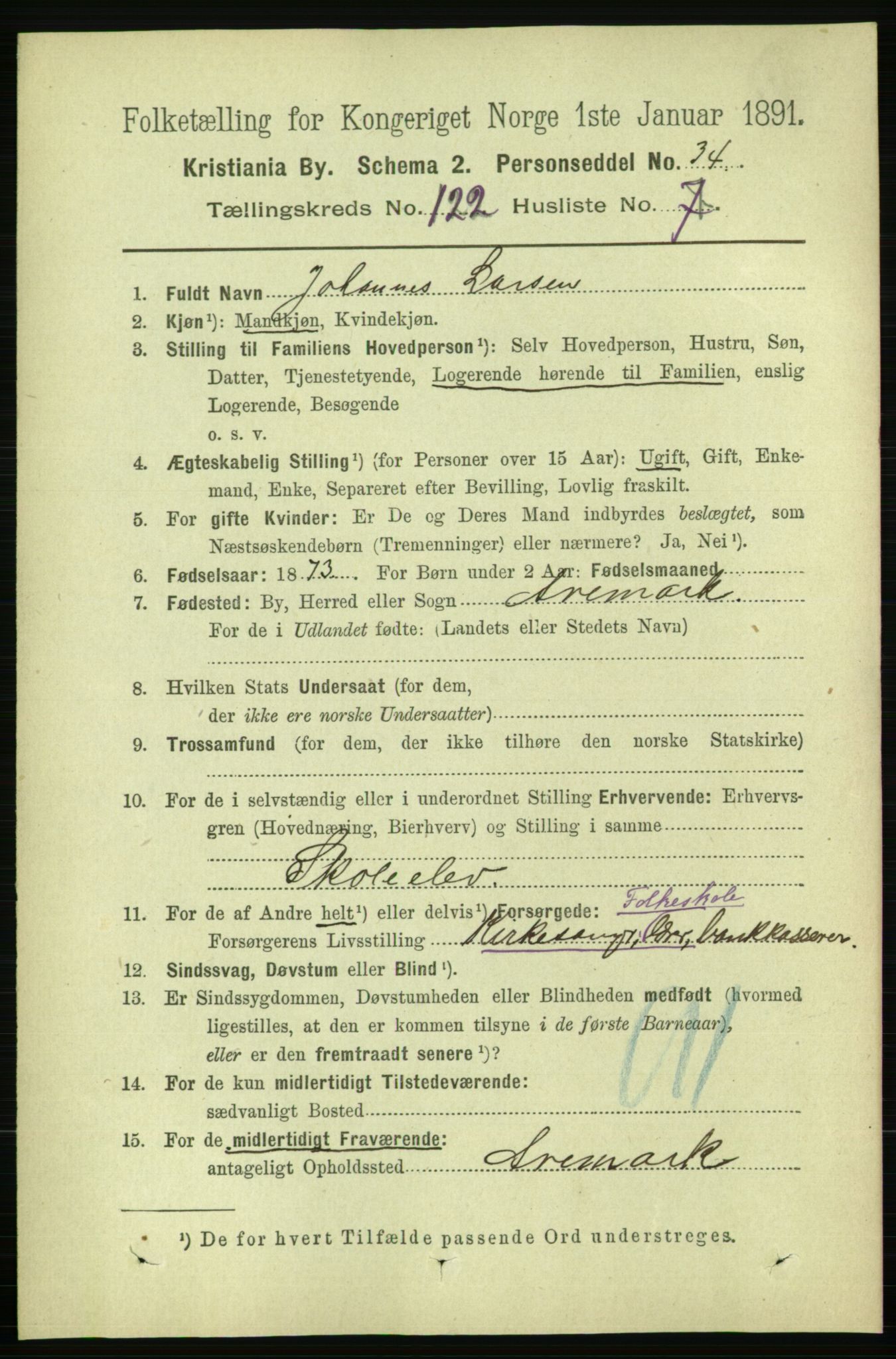 RA, 1891 census for 0301 Kristiania, 1891, p. 64927